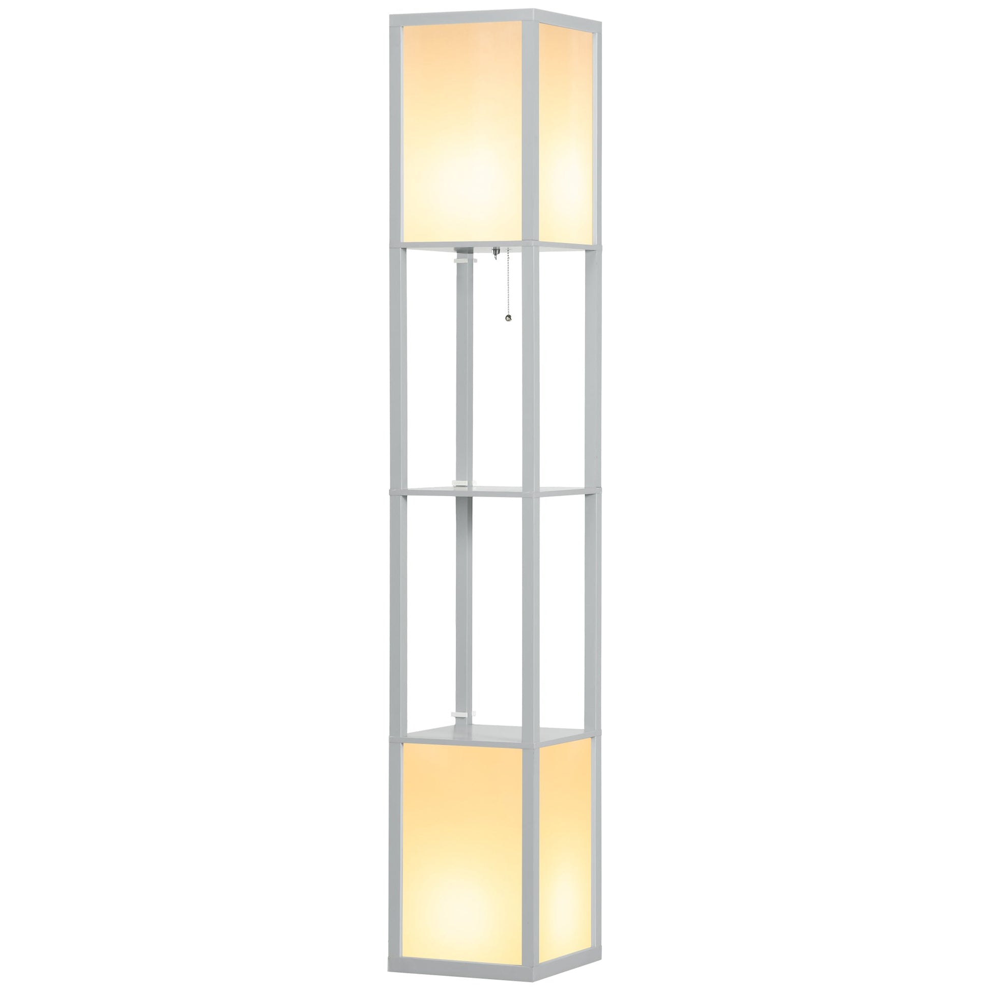 HOMCOM Floor Lamp with Shelves and Dual Light, Modern Corner Standing Lamp for Living Room, Bedroom, Bulb not Included, Light Grey