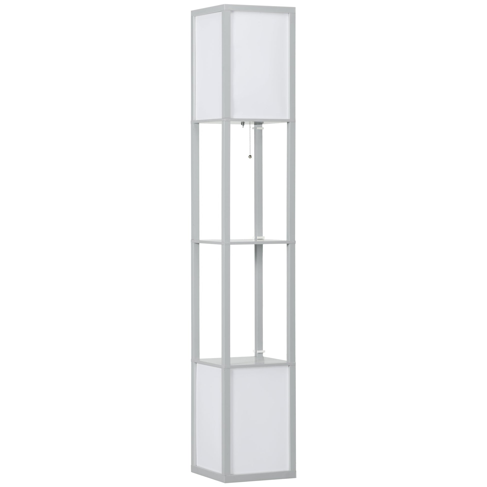HOMCOM Floor Lamp with Shelves and Dual Light, Modern Corner Standing Lamp for Living Room, Bedroom, Bulb not Included, Light Grey