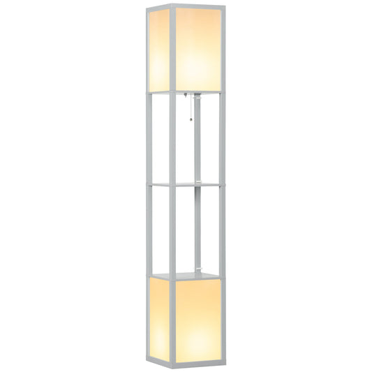 HOMCOM Floor Lamp with Shelves and Dual Light, Modern Corner Standing Lamp for Living Room, Bedroom, Bulb not Included, Light Grey