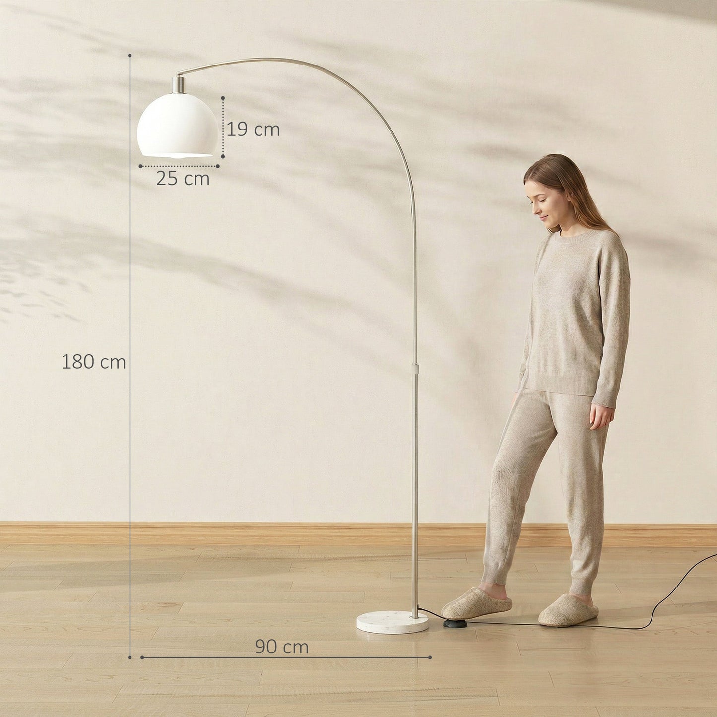 Floor Lamp for Living Room, Modern Standing Lamp with Shade & Foot Switch, Minimalist Tall Pole Lampshade for Bedroom, Office, White