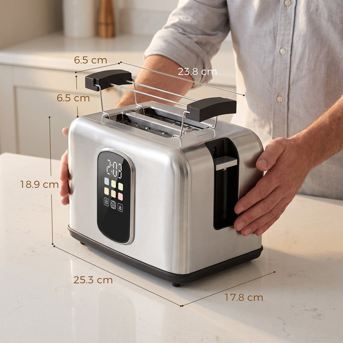 2 Slice Smart Toaster with Touch Screen & LED Countdown, Toaster with Warming Rack, 6 Browning Levels, Memory Function, Reheat/Defrost/Cancel, Removable Crumb Tray, Stainless Steel, 930W