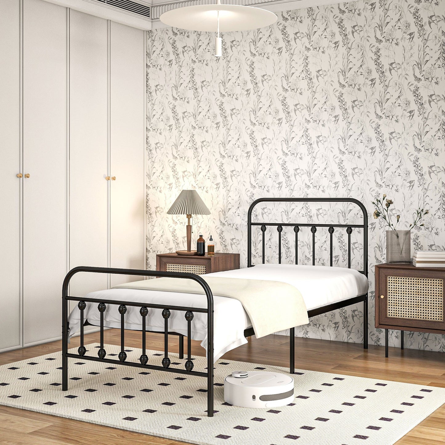 HOMCOM 3ft Single Bed Frame with Underbed Storage, Metal Platform Bed frame with Tall Headboard, Footboard and Steel Slat Support, No Box Spring Needed, Easy Assembly, Black