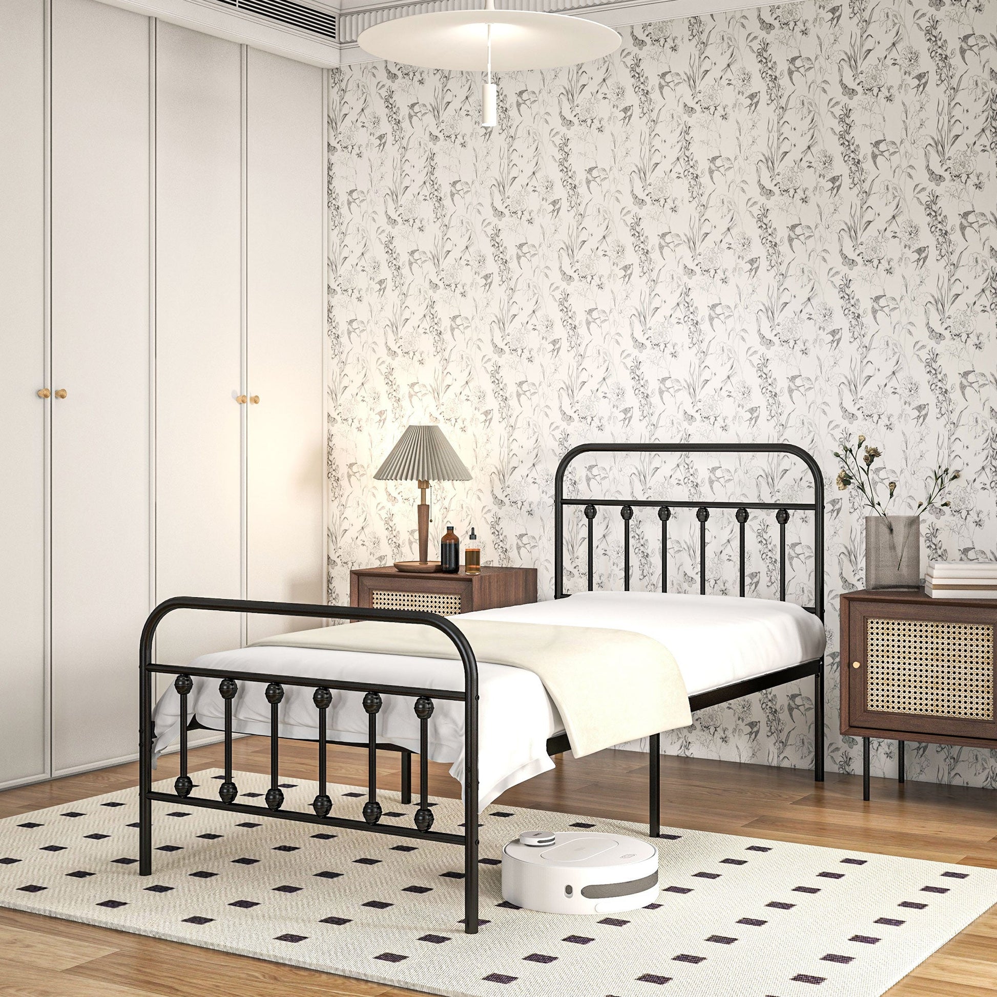 HOMCOM 3ft Single Bed Frame with Underbed Storage, Metal Platform Bed frame with Tall Headboard, Footboard and Steel Slat Support, No Box Spring Needed, Easy Assembly, Black