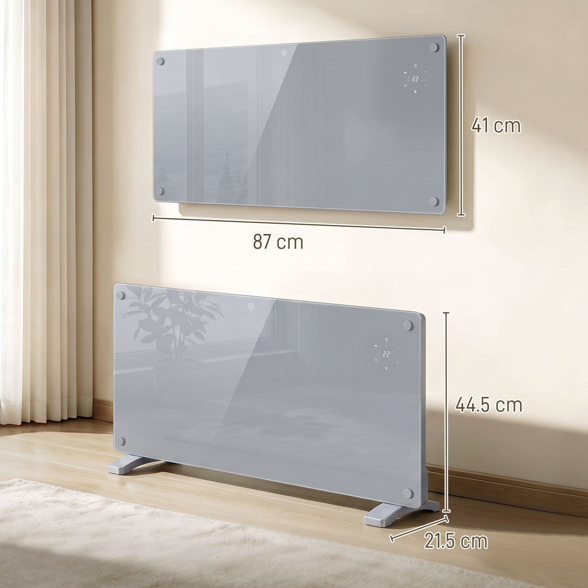 2000W Smart Glass Panel Heater Wall Mounted & Freestanding, Wifi Enabled, Works With Alexa & Google Home, Electric Heater with Weekly Timer, Open Window & Anti-Frost Mode, Thermostat, Grey