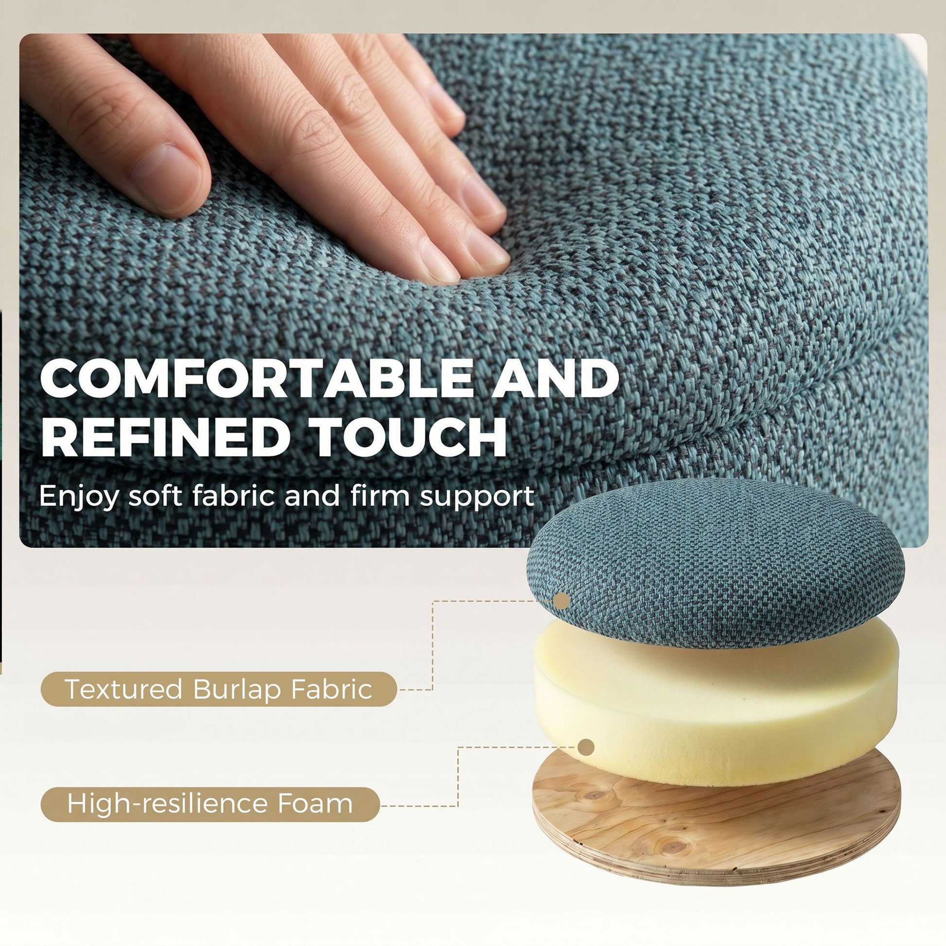 Storage Ottoman, Burlap Fabric Round Small Ottoman Foot Rest with Lid, Rubberwood Legs, End of Bed Bench Footstool for Bedroom, Hallway, Living Room, 38.5 x 38.5 cm, Dark Blue