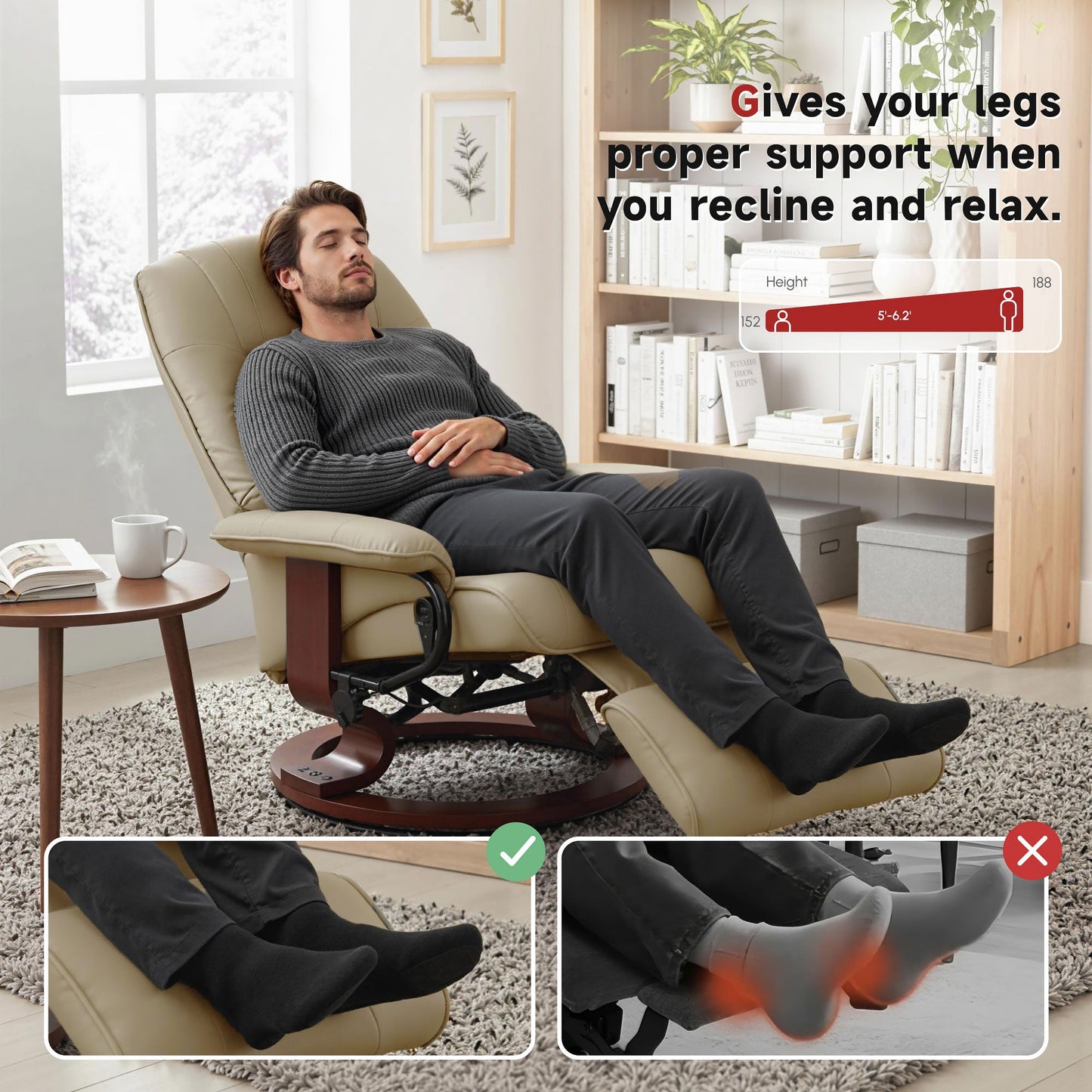 Manual Recliner Chair with Faux Leather Upholstered & Wooden Base for Living Room, Cream White - HOMCOM