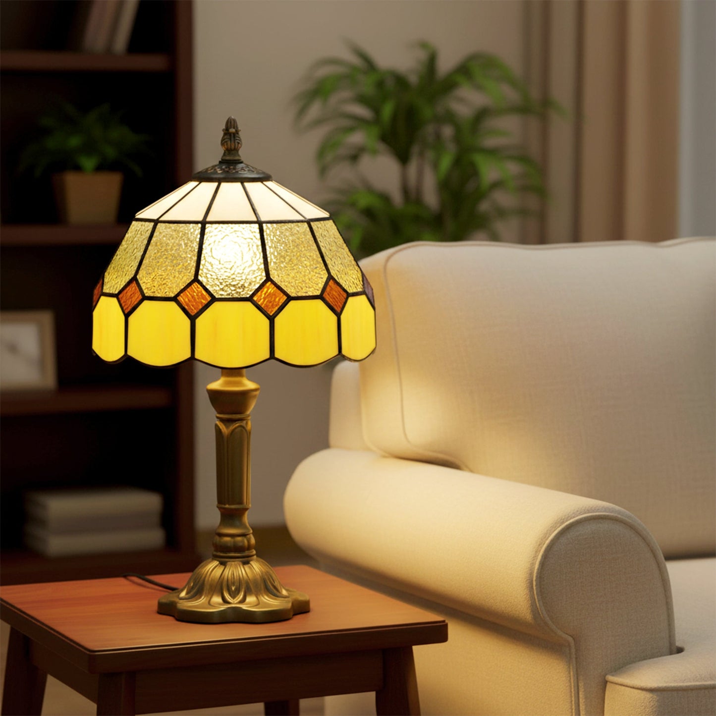 Handmade Stained Glass Table Lamp, Tiffany-Style Bedside Lamp for Bedroom, Living room, Home, Nightstand, Decorative Night Light, Orange