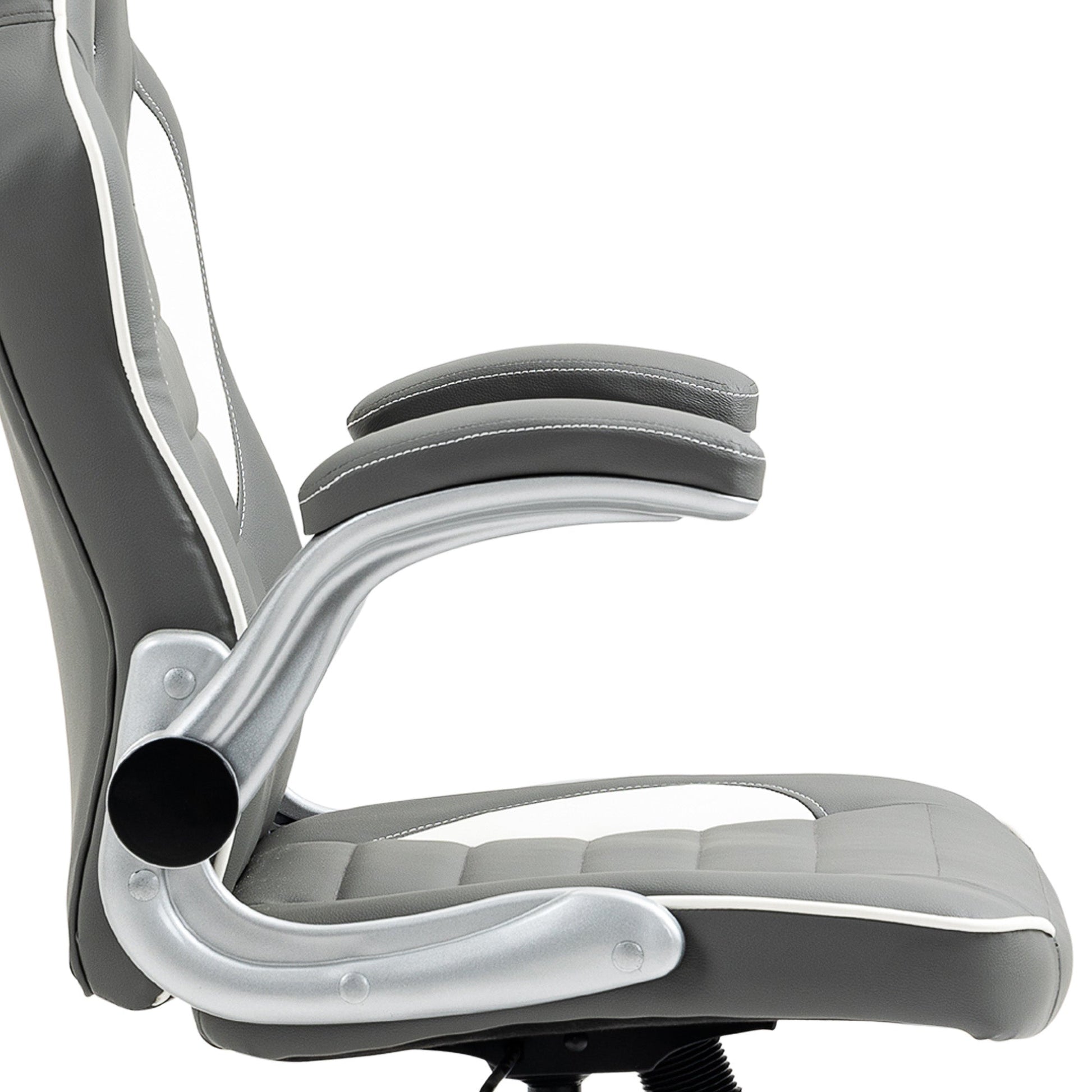 Vinsetto Computer Gaming Chair, Office Desk Swivel Chair, PU Leather Racing Chair with 90° Flip-up Armrest, Adjustable Height and Rolling Wheels, Grey