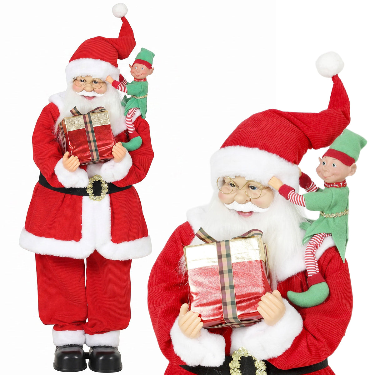 4ft Life Size Singing Dancing Santa Claus, 120 cm Standing Musical Animated Santa with Elf, Gift Box, Handcrafted, Sound Touch Activated, Moving Christmas Figure Decoration