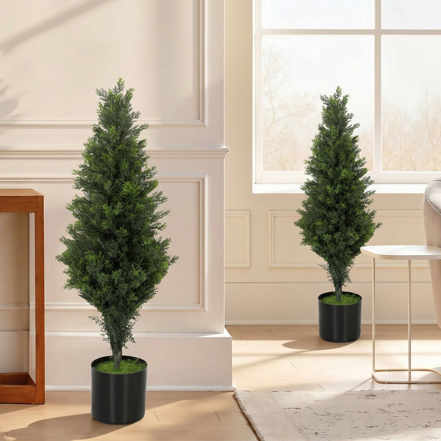Set of 2 Decorative Artificial Plants Cypress in Weighted Pot, 90cm Tall Fake Plant with 564 Leaves for Home Indoor Outdoor Decor