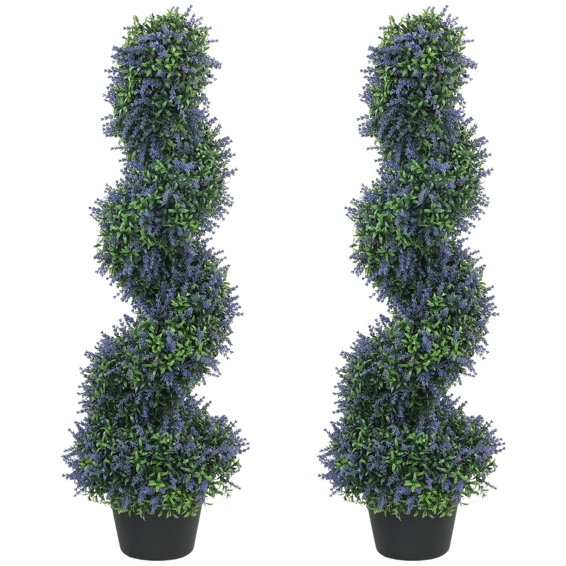 Set of 2 Artificial Lavender Topiary Tree, Spiral Topiary Tree with 315 Leaves and 315 Flowers, Fake Plants in Pot for Indoor Outdoor Decor, 90cm, Purple