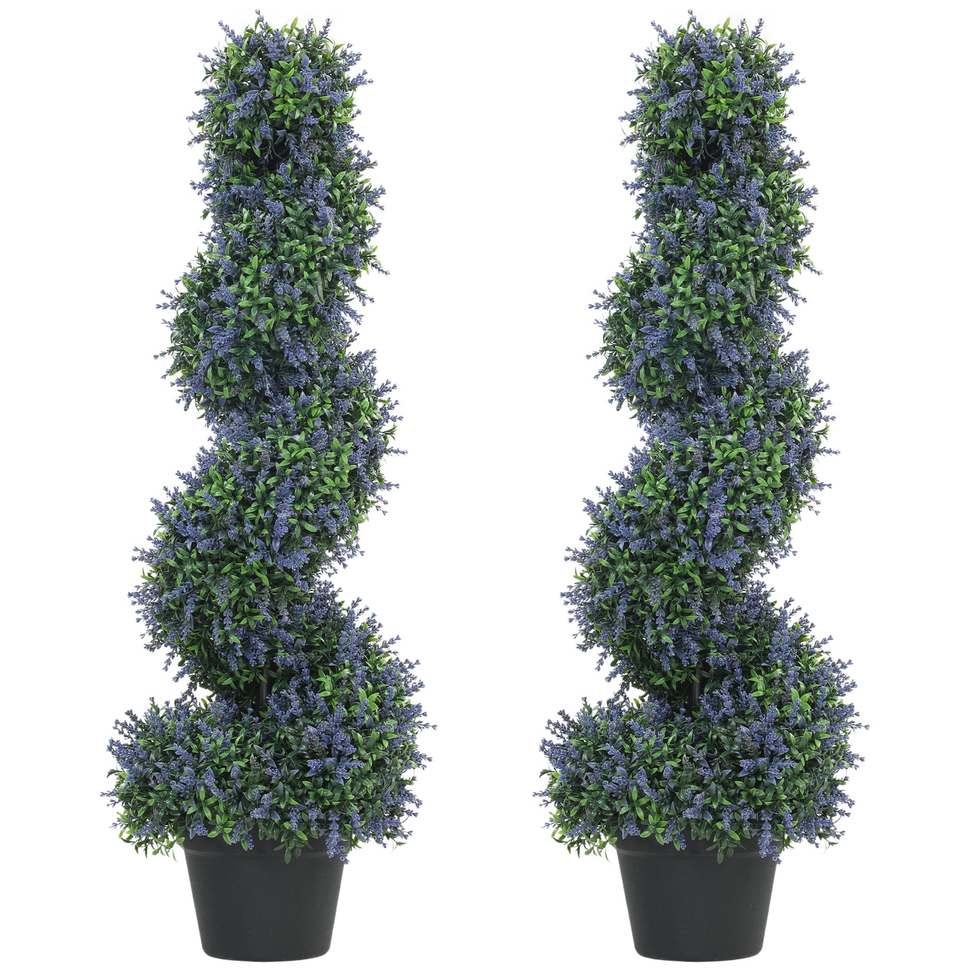Set of 2 Artificial Lavender Topiary Tree, Spiral Topiary Tree with 315 Leaves and 315 Flowers, Fake Plants in Pot for Indoor Outdoor Decor, 90cm, Purple