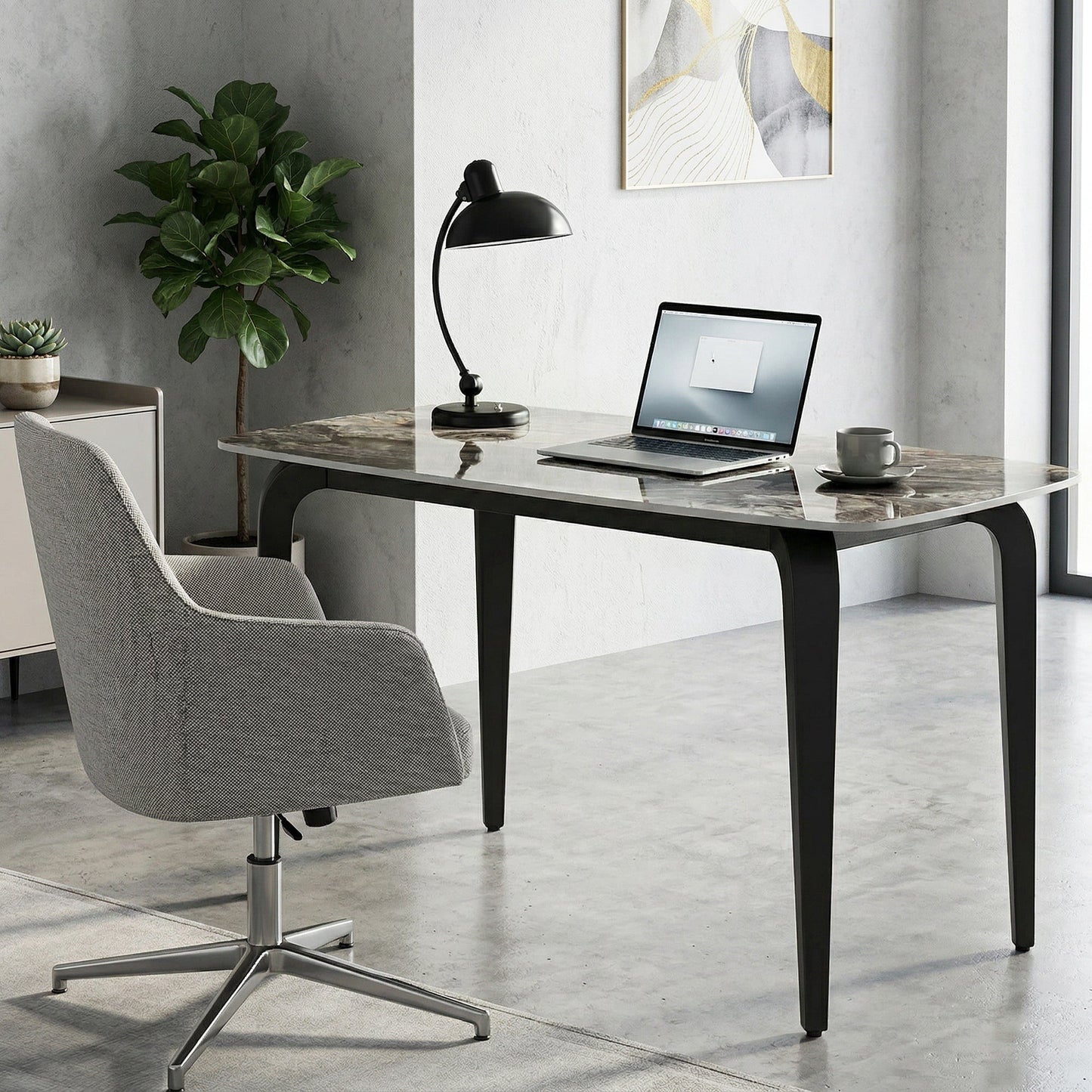 Dining Table for 4, 130W x 70D x 75H cm, Modern Kitchen Table with Sintered Stone Tabletop, Metal Legs for Dining Room, Kitchen, Living Room, Brown