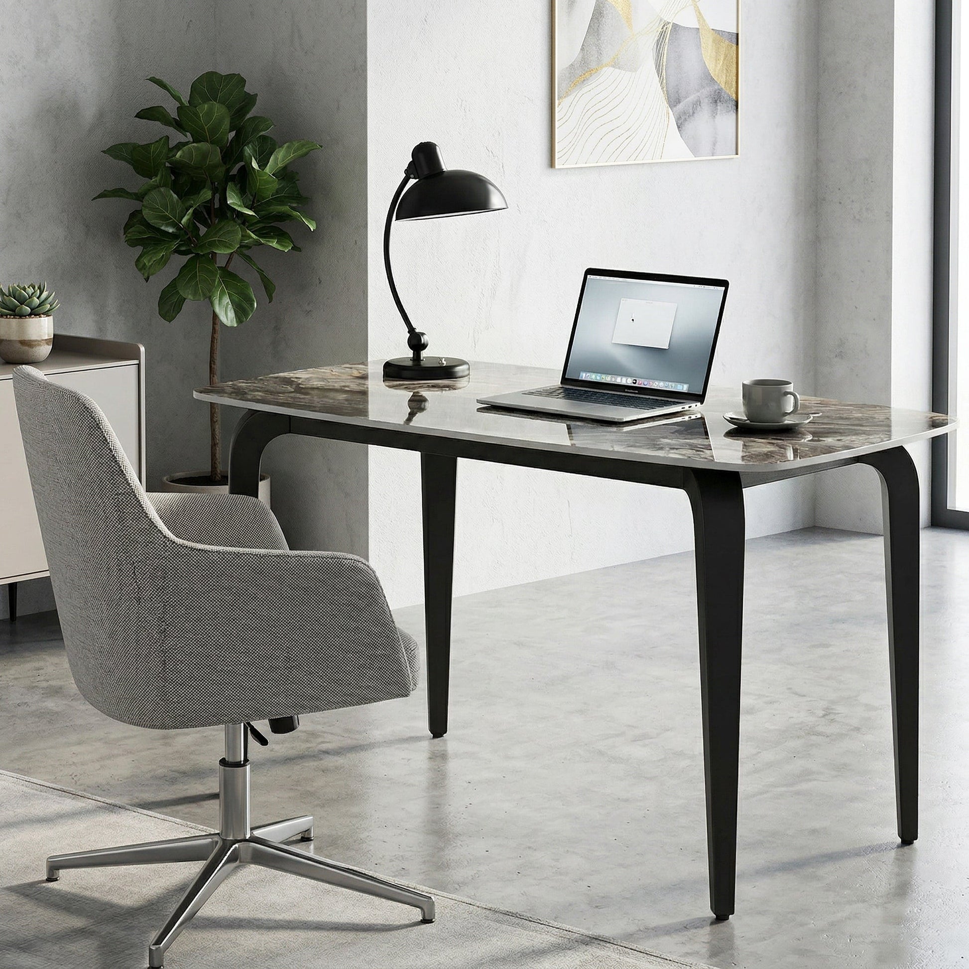 Dining Table for 4, 130W x 70D x 75H cm, Modern Kitchen Table with Sintered Stone Tabletop, Metal Legs for Dining Room, Kitchen, Living Room, Brown