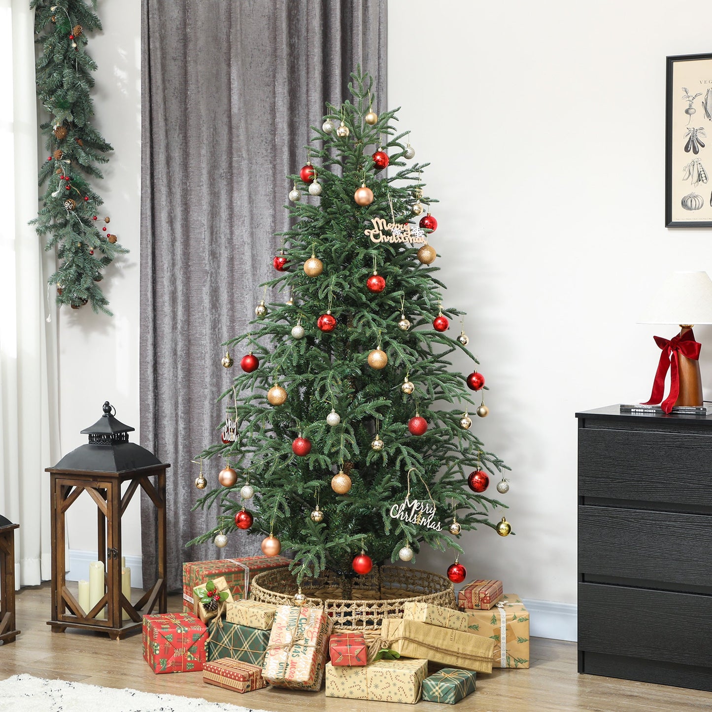 6 ft Artificial Christmas Tree with 1814 Realistic Dense Branches, Full Spruce, Hinged Xmas Tree with Metal Stand, Easy Assembly, Green