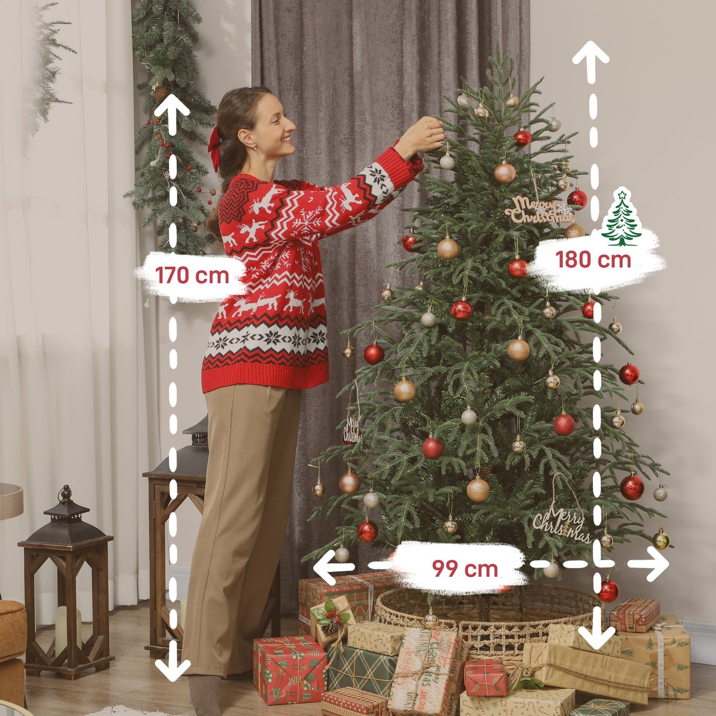 6 ft Artificial Christmas Tree with 1814 Realistic Dense Branches, Full Spruce, Hinged Xmas Tree with Metal Stand, Easy Assembly, Green