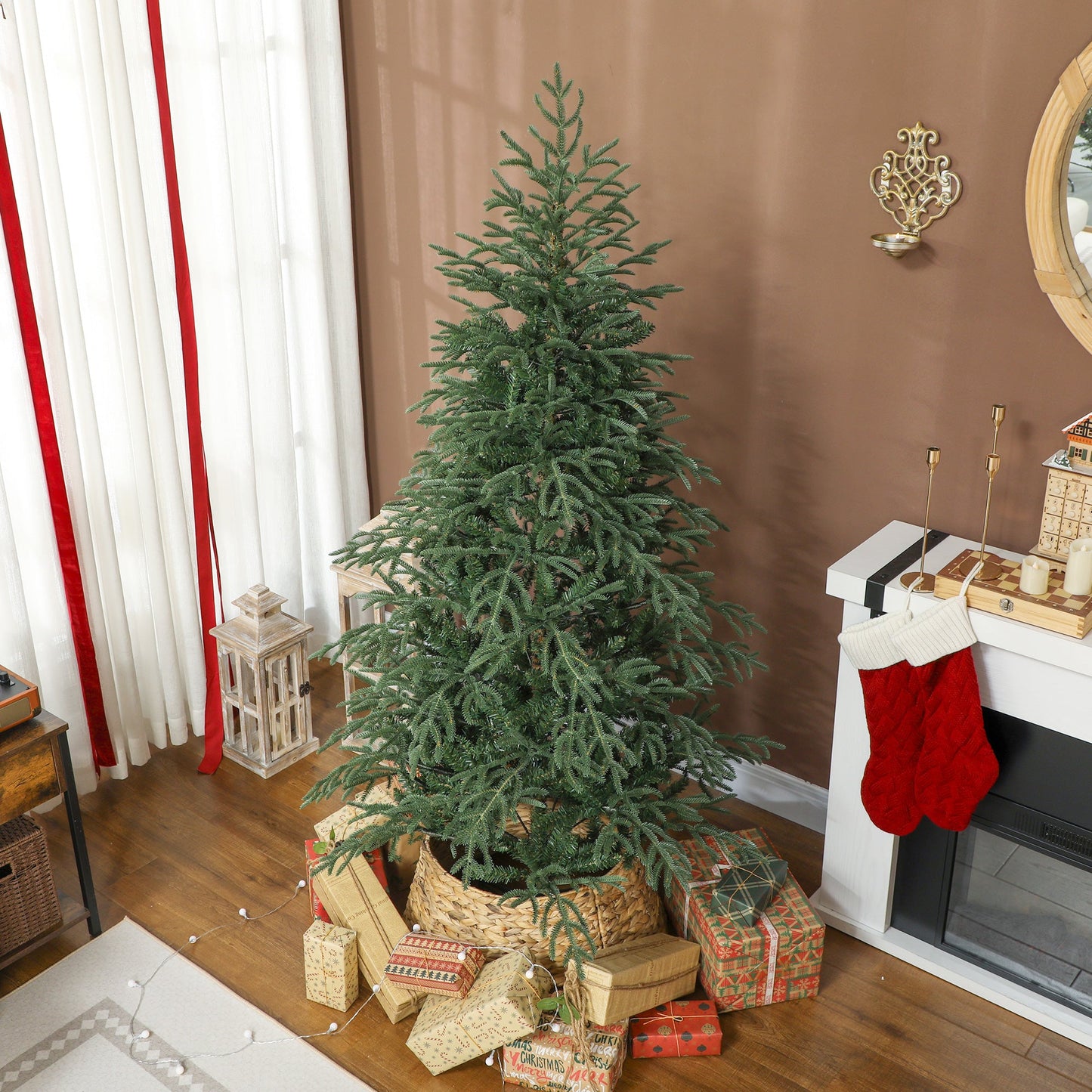 6 ft Artificial Christmas Tree with 1814 Realistic Dense Branches, Full Spruce, Hinged Xmas Tree with Metal Stand, Easy Assembly, Green