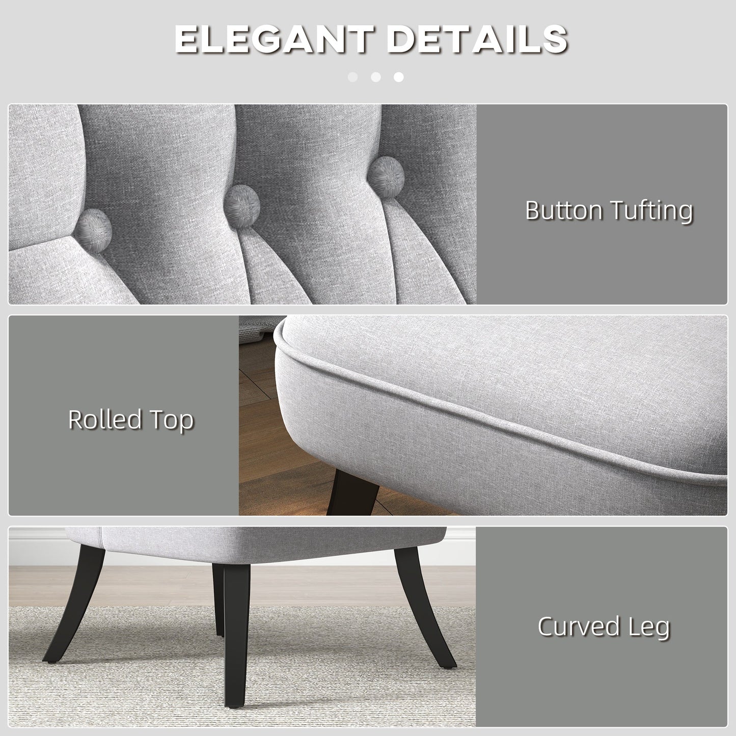 Fabric Single Sofa, Dining Chair with Pillow & Solid Wood Leg for Living Room, Grey - HOMCOM