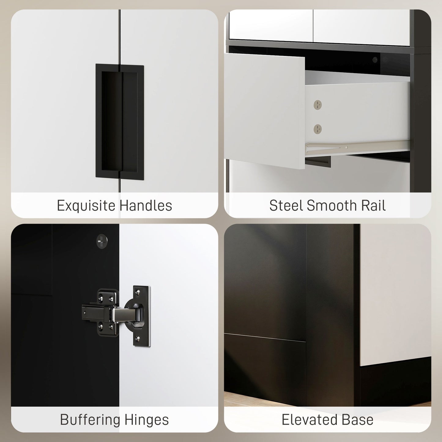 3-Drawer 2-Door Wardrobe with Hanging Rod for Clothes, Black