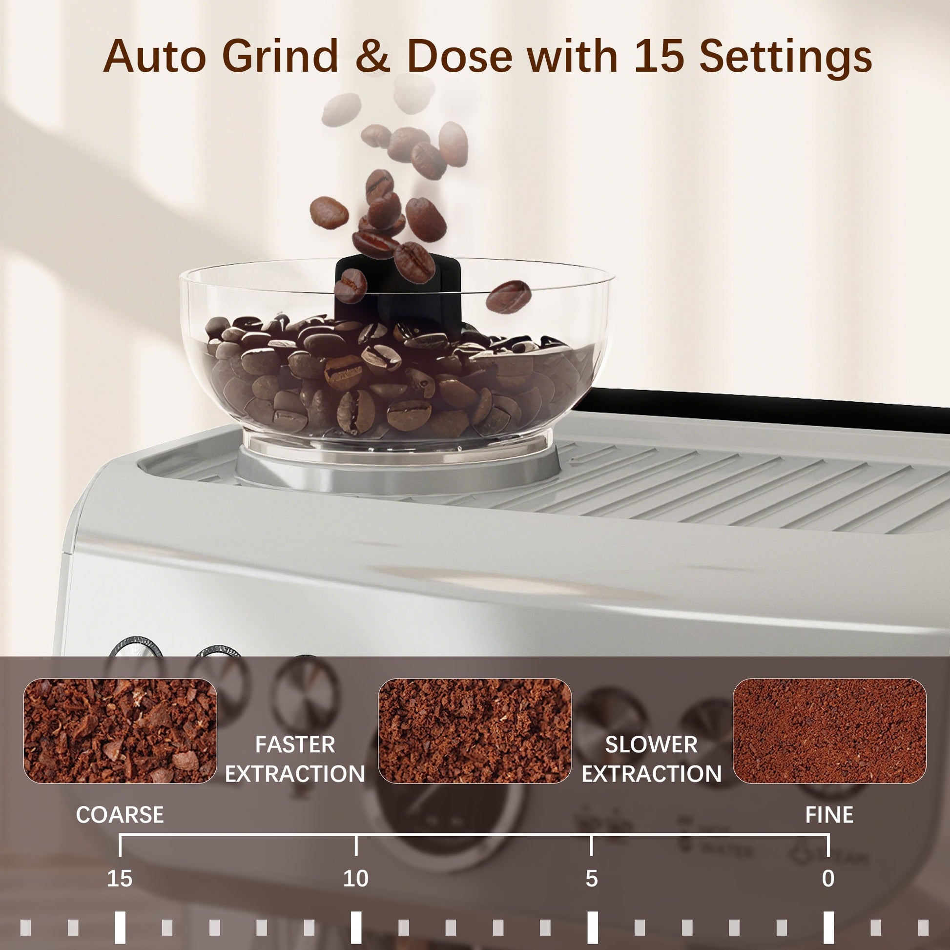 Espresso Machine with Integrated Bean Grinder & Steam Wand, Stainless Steel Silver - HOMCOM