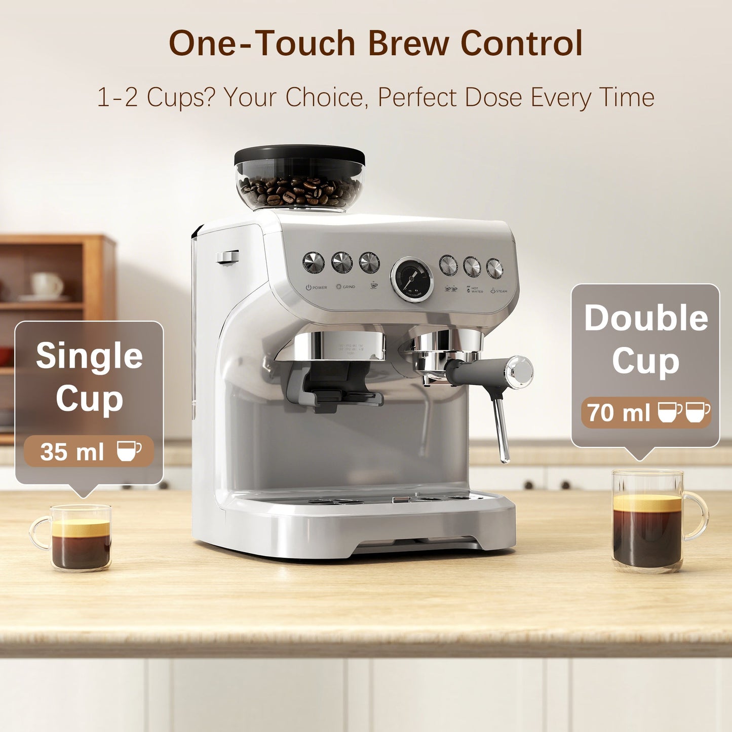 Espresso Machine with Integrated Bean Grinder & Steam Wand, Stainless Steel Silver - HOMCOM