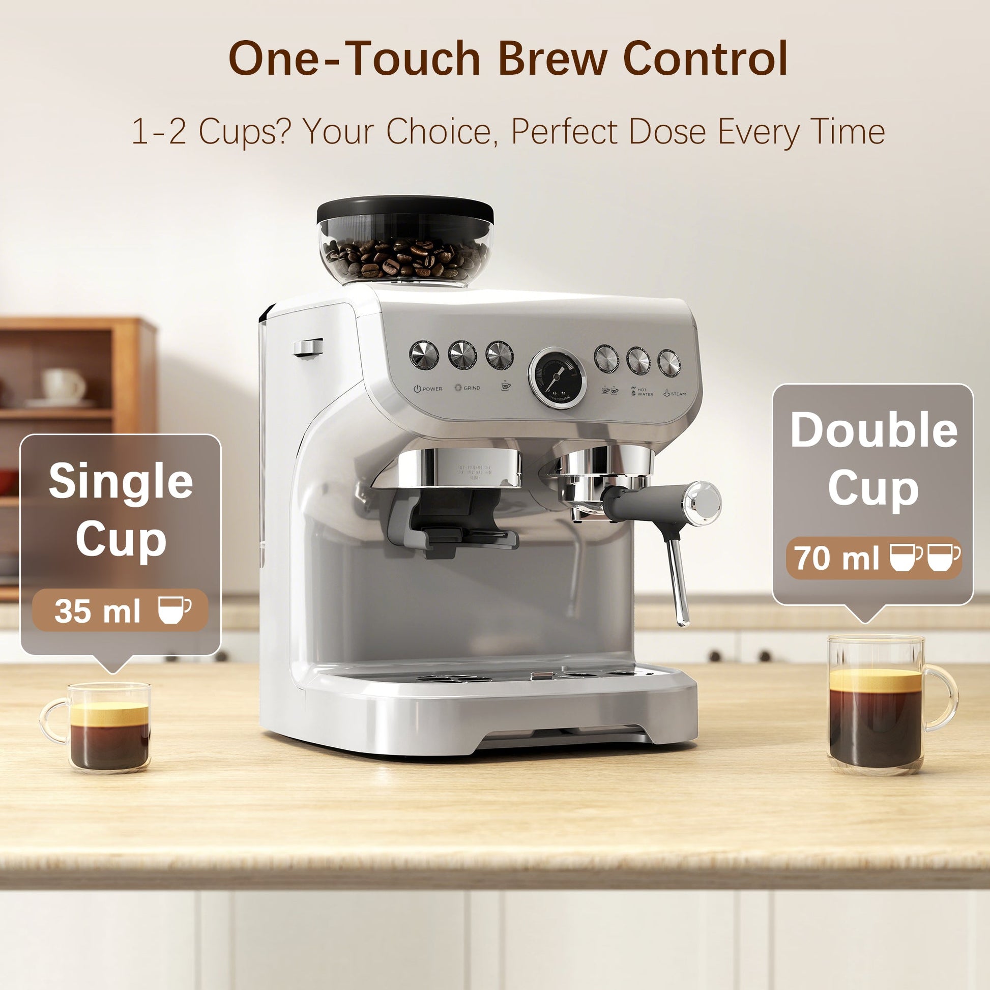 Espresso Machine with Integrated Bean Grinder & Steam Wand, Stainless Steel Silver - HOMCOM