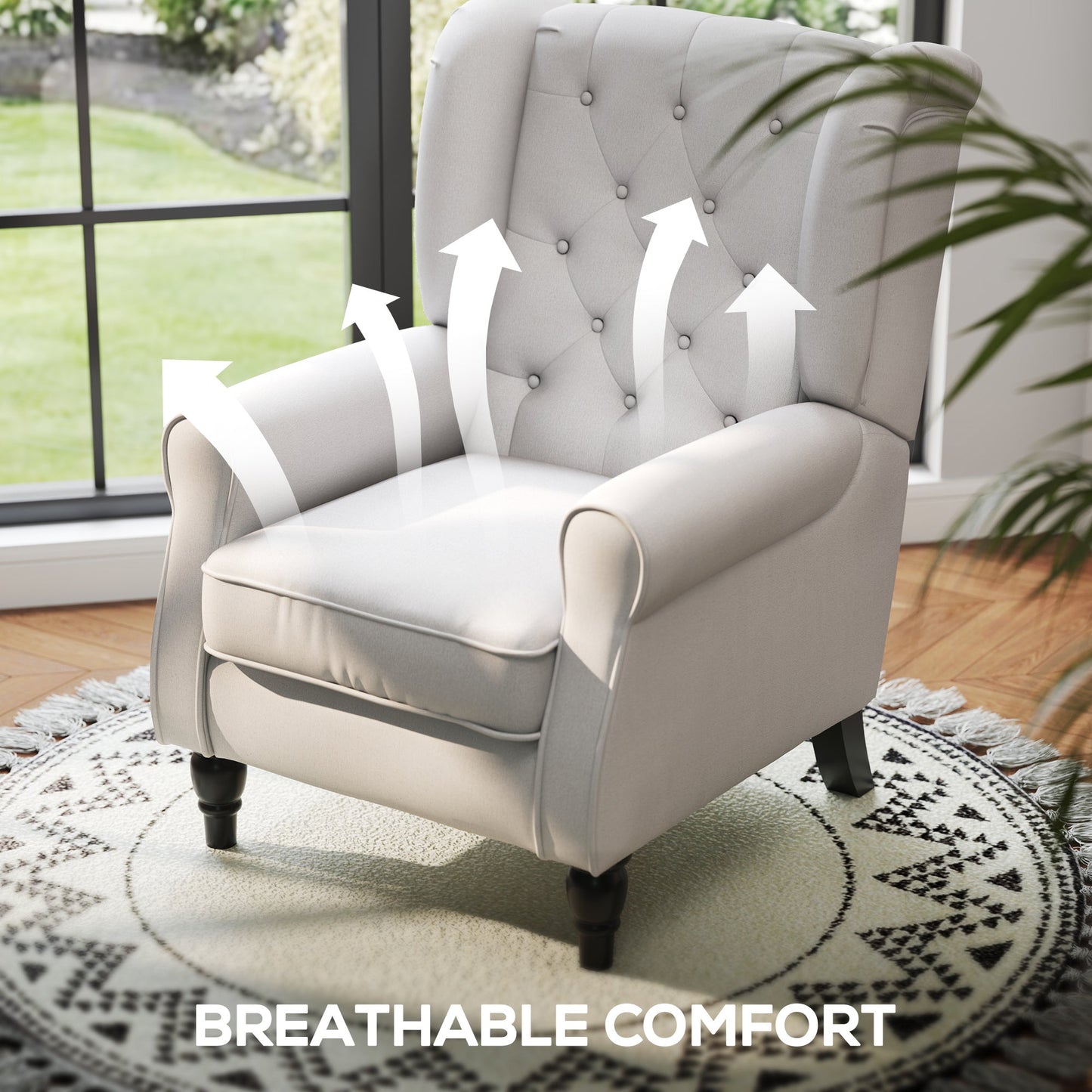 Retro Button Tufted Accent Armchair with Wooden Frame and Legs for Living Room, Bedroom, Cream White - HOMCOM
