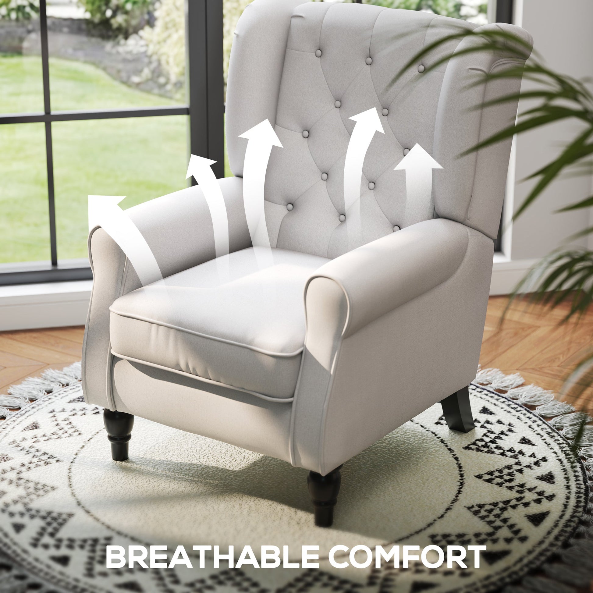 Retro Button Tufted Accent Armchair with Wooden Frame and Legs for Living Room, Bedroom, Cream White - HOMCOM