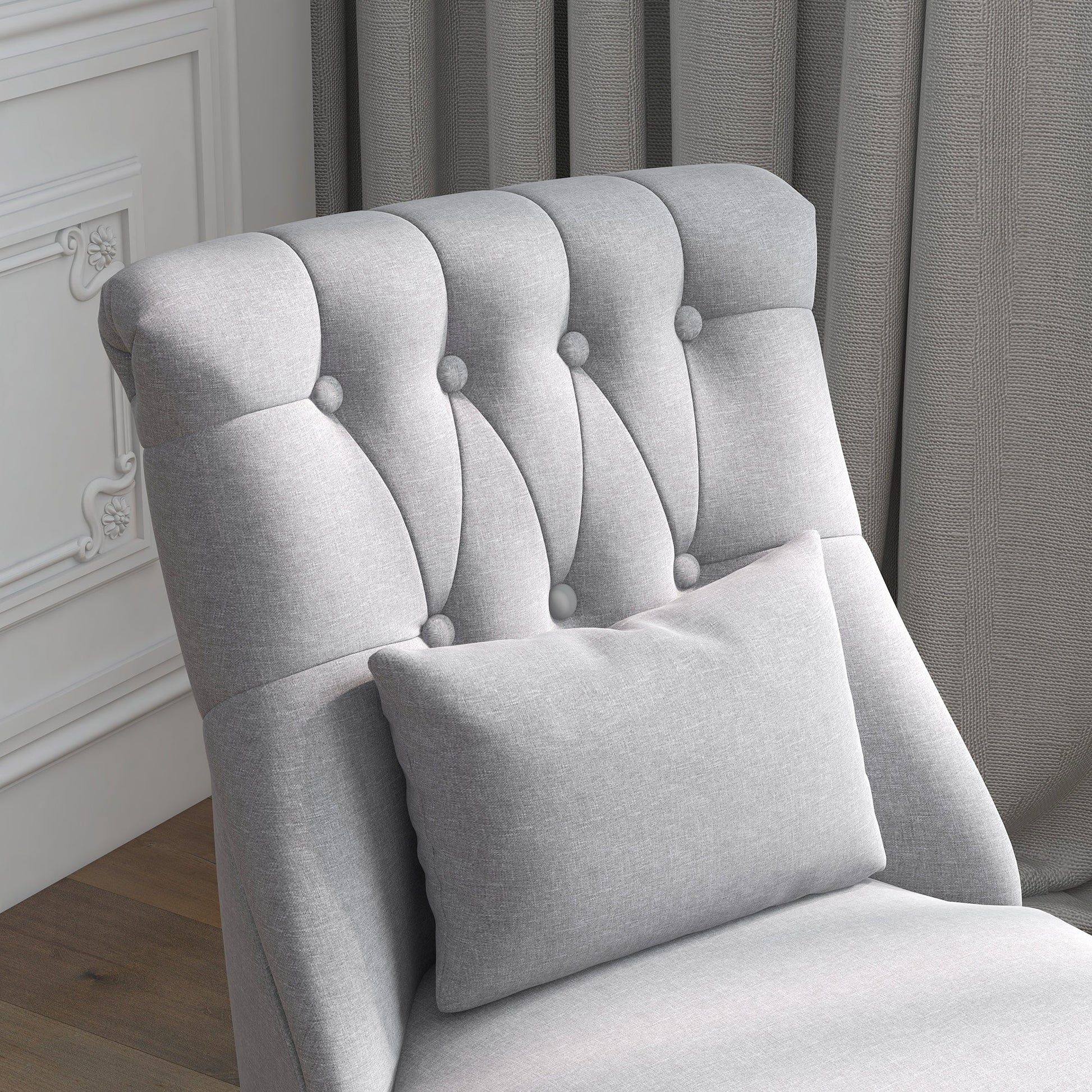 Fabric Single Sofa, Dining Chair with Pillow & Solid Wood Leg for Living Room, Grey - HOMCOM