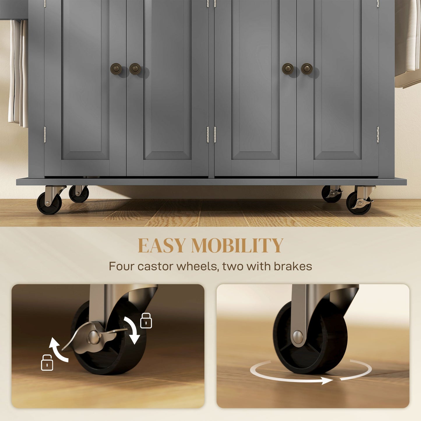 Modern Rubberwood Rolling Kitchen Island with Storage - HOMCOM