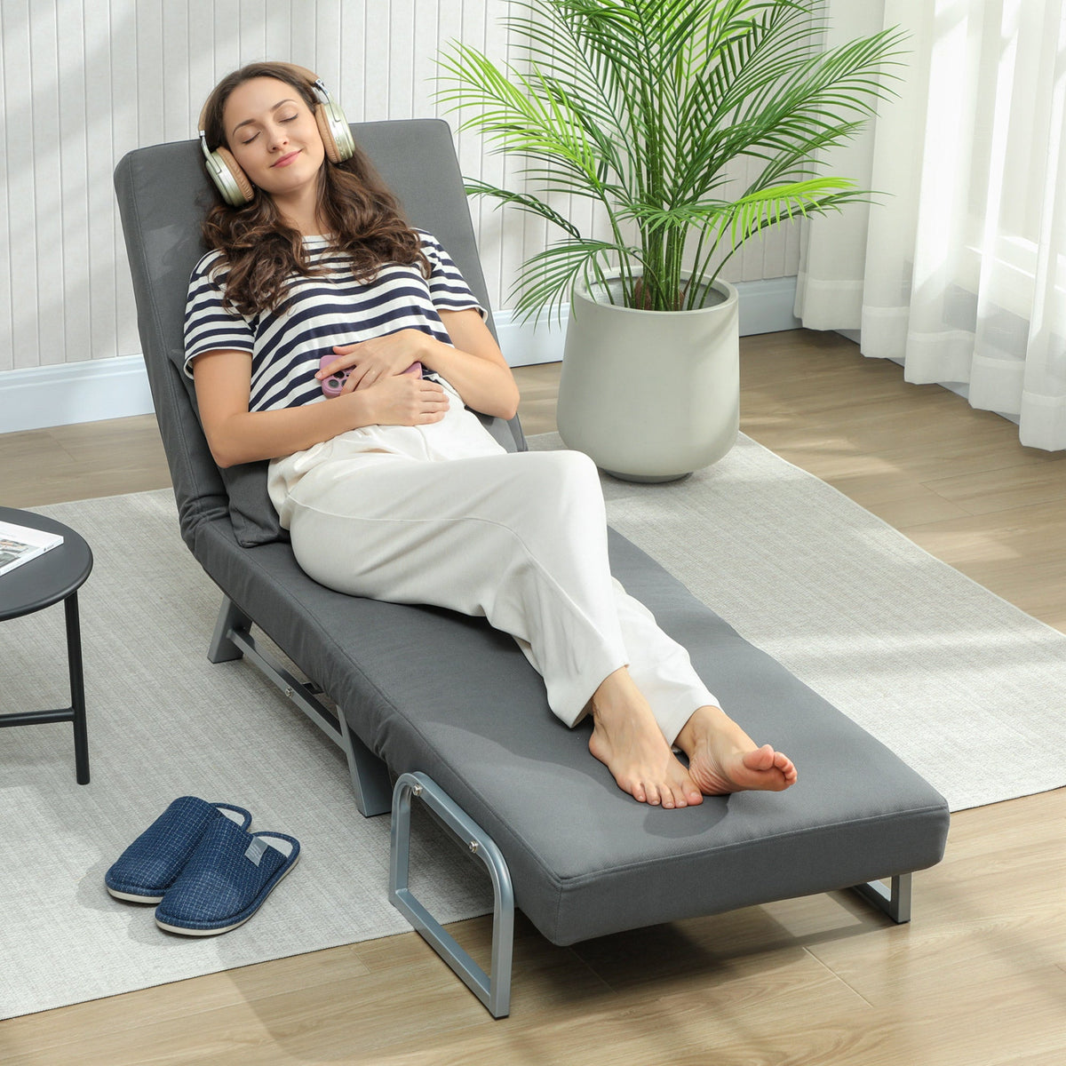 Single Sofa Bed, 3-in-1 Convertible Folding Chair Bed with Adjustable Backrest, Removable Armrests, Steel Legs, Linen Sleeper Chair for Living Room, Bedroom, Small Space, Dark Grey