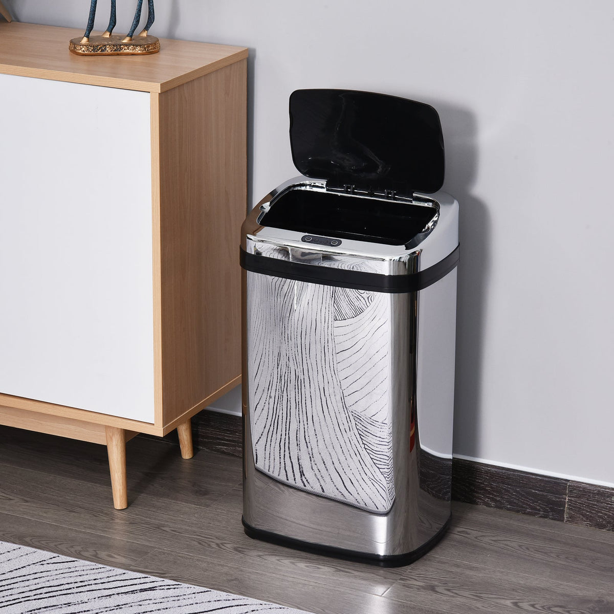 HOMCOM 30L Automatic Kitchen Bin with Lid, Stainless Steel Sensor Bin with Infrared Motion Sensor for Home Office, Bathroom, Living Room, Silver
