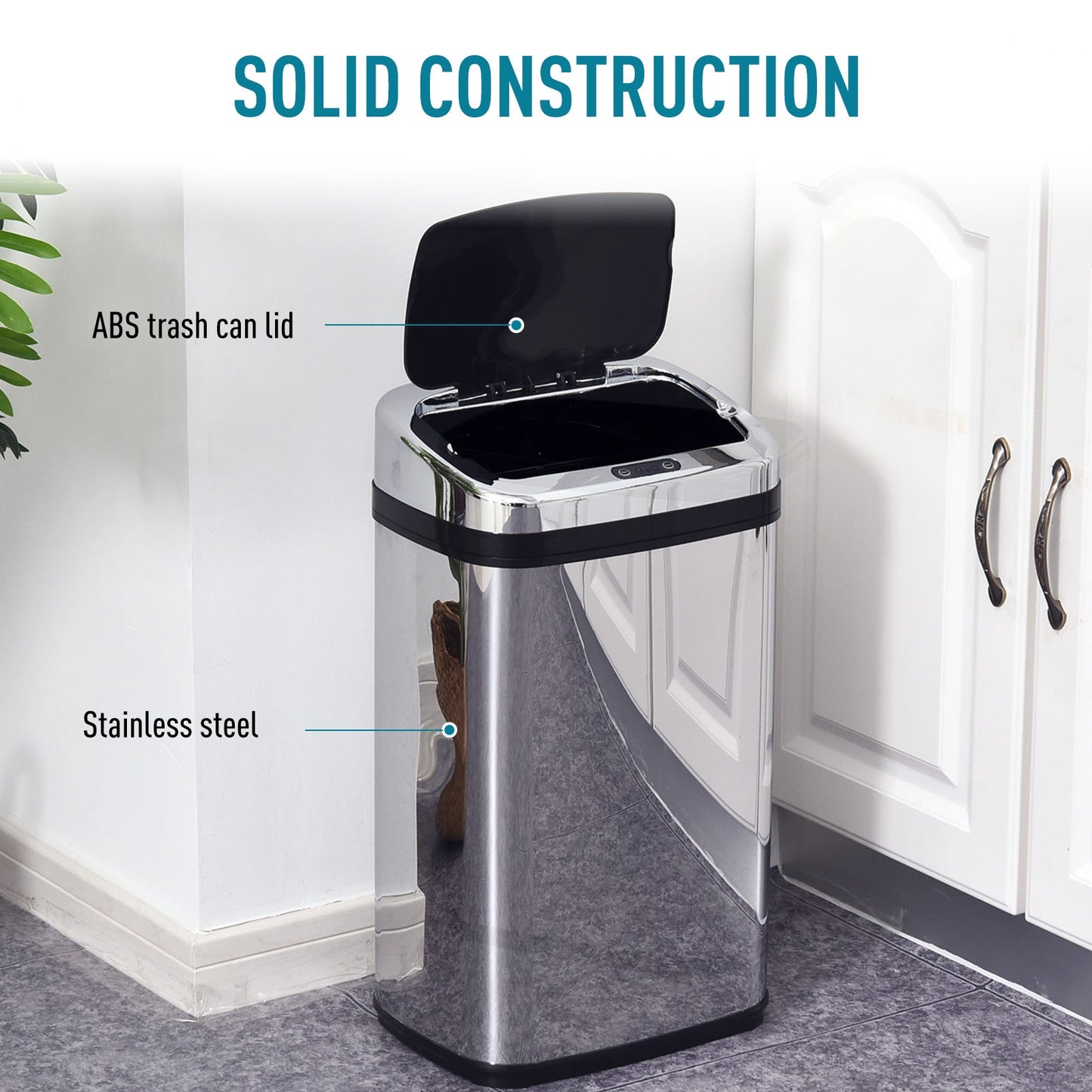 HOMCOM 30L Automatic Kitchen Bin with Lid, Stainless Steel Sensor Bin with Infrared Motion Sensor for Home Office, Bathroom, Living Room, Silver