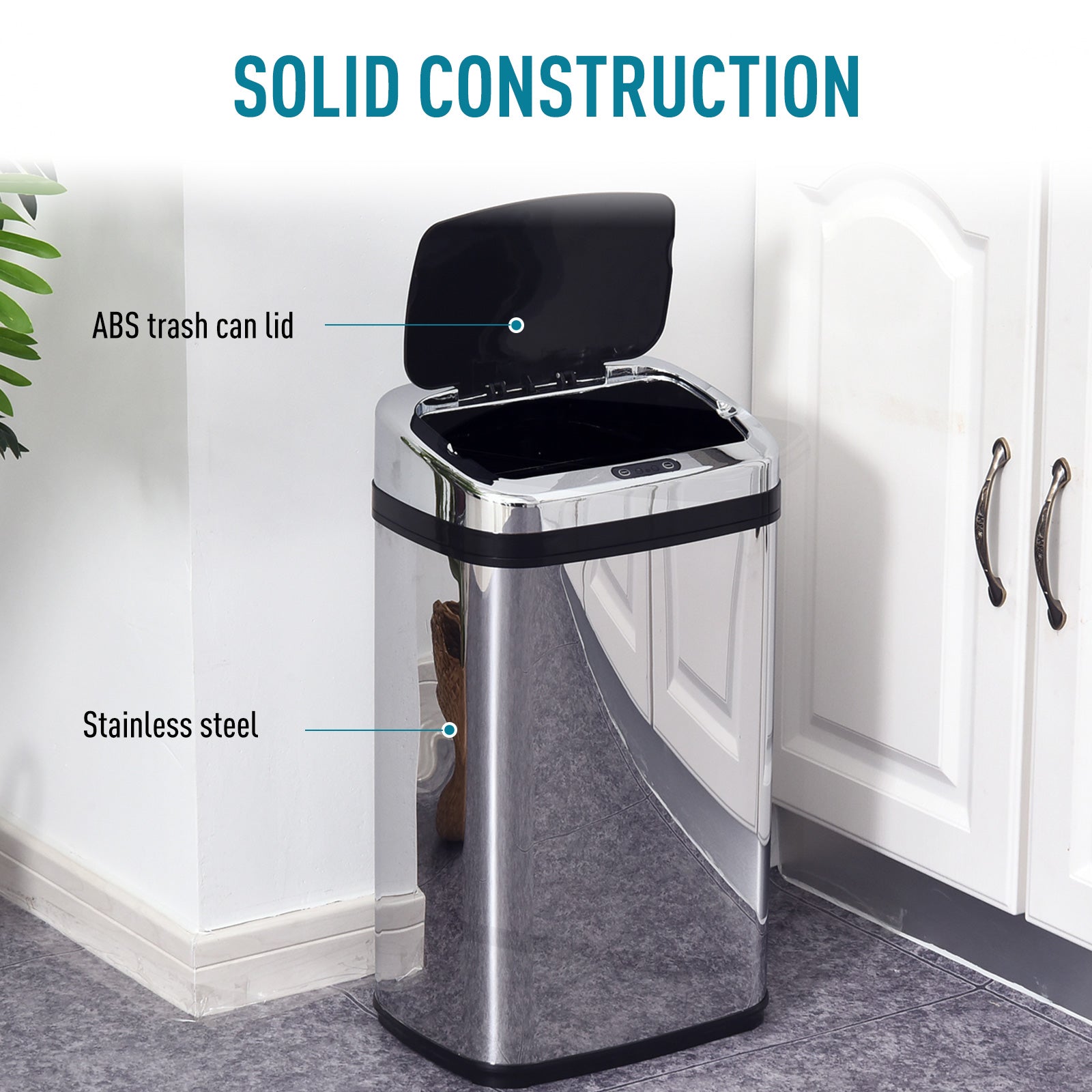 HOMCOM 30L Automatic Kitchen Bin with Lid, Stainless Steel Sensor Bin with Infrared Motion Sensor for Home Office, Bathroom, Living Room, Silver