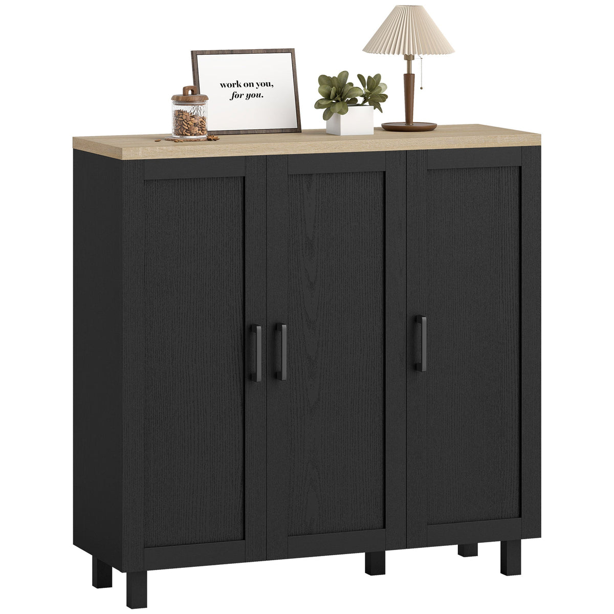 Sideboard Buffet Cabinet, Kitchen Storage Cabinet with 3 Doors and Adjustable Shelves for Living Room, Kitchen, Dining Room, Black