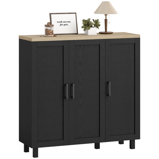 Sideboard Buffet Cabinet, Kitchen Storage Cabinet with 3 Doors and Adjustable Shelves for Living Room, Kitchen, Dining Room, Black