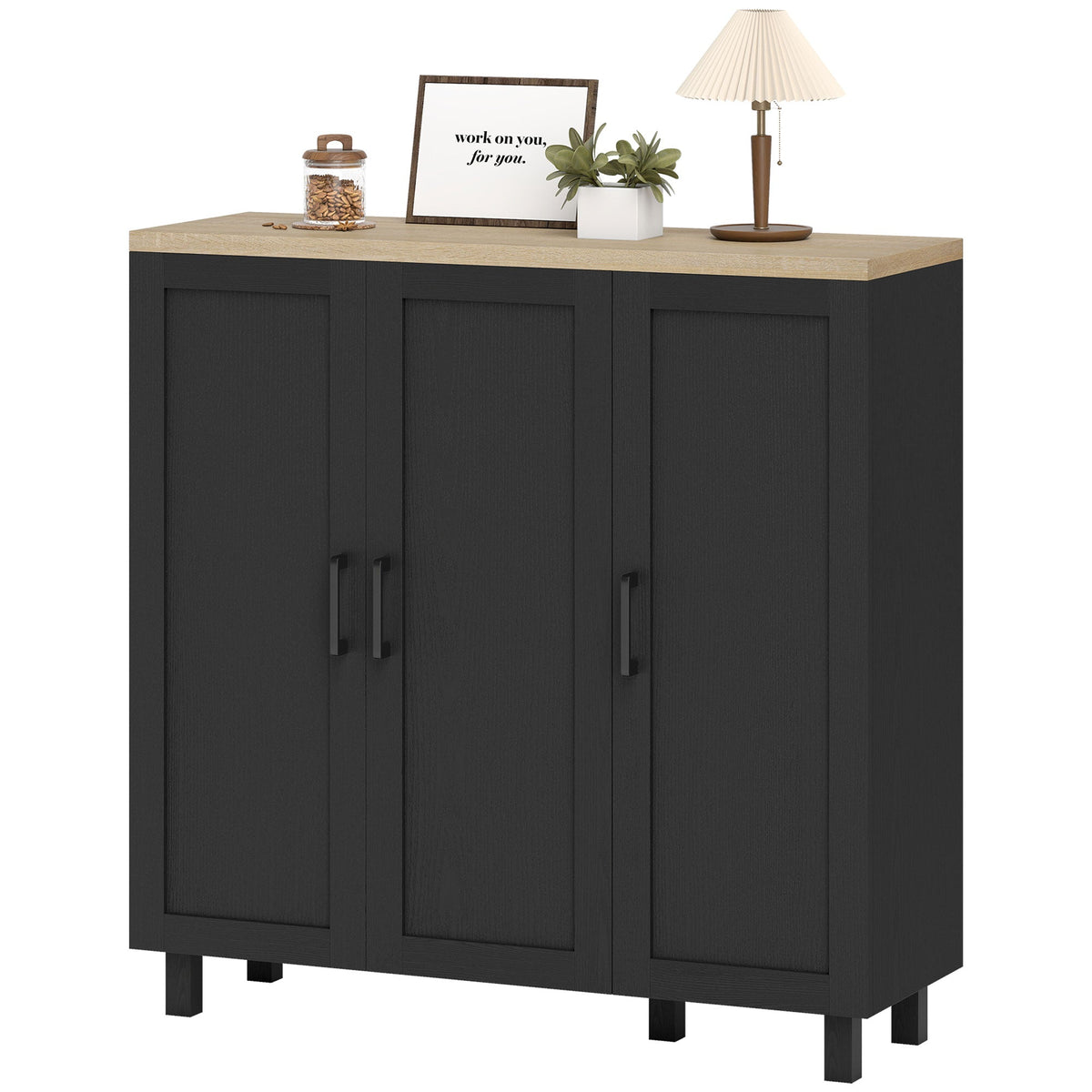 Sideboard Buffet Cabinet, Kitchen Storage Cabinet with 3 Doors and Adjustable Shelves for Living Room, Kitchen, Dining Room, Black