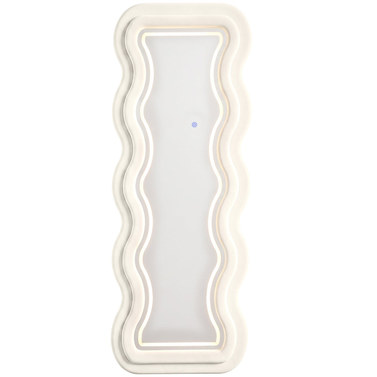 Full Length Mirror, 160 x 60 cm Arched Large Full Body Standing Mirror with Velvet Frame, HD Tempered Glass, Floor Standing, Wall Hanging or Leaning for Bedroom,  Living Room, Cream White