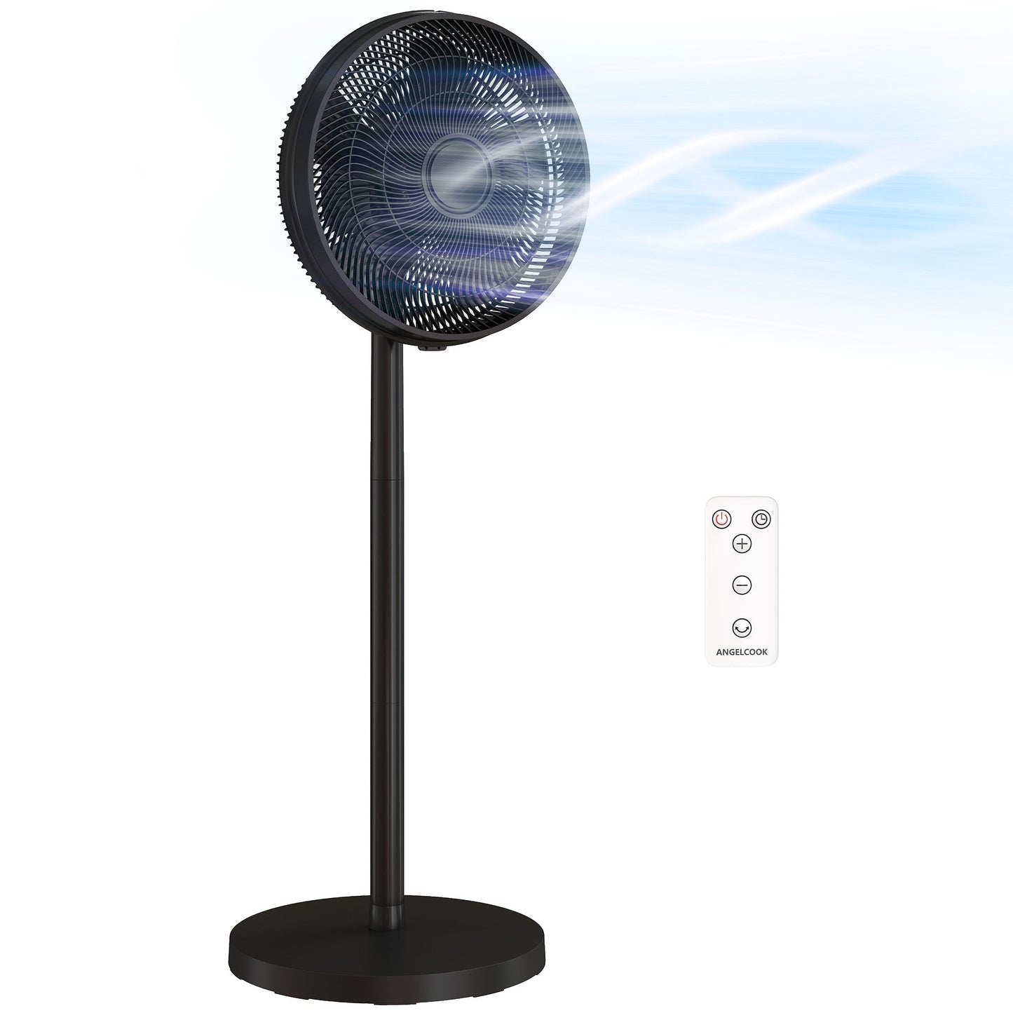 40 cm Standing Pedestal Fan, Quiet Electric Cooling Floor Fan with 80° Oscillating, Adjustable Tilt and Height, 4 Speed, 10H Timer, Remote Control, LED Display, for Home Office Bedroom, Black