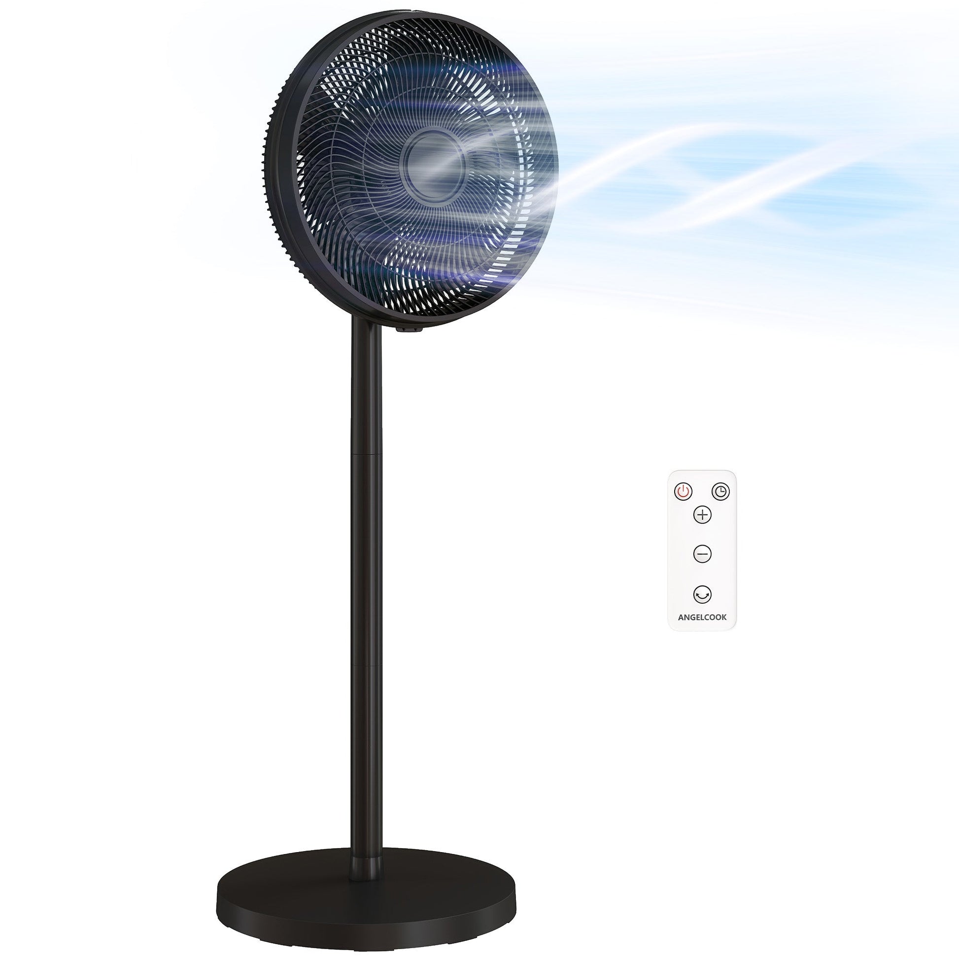 40 cm Standing Pedestal Fan, Quiet Electric Cooling Floor Fan with 80° Oscillating, Adjustable Tilt and Height, 4 Speed, 10H Timer, Remote Control, LED Display, for Home Office Bedroom, Black