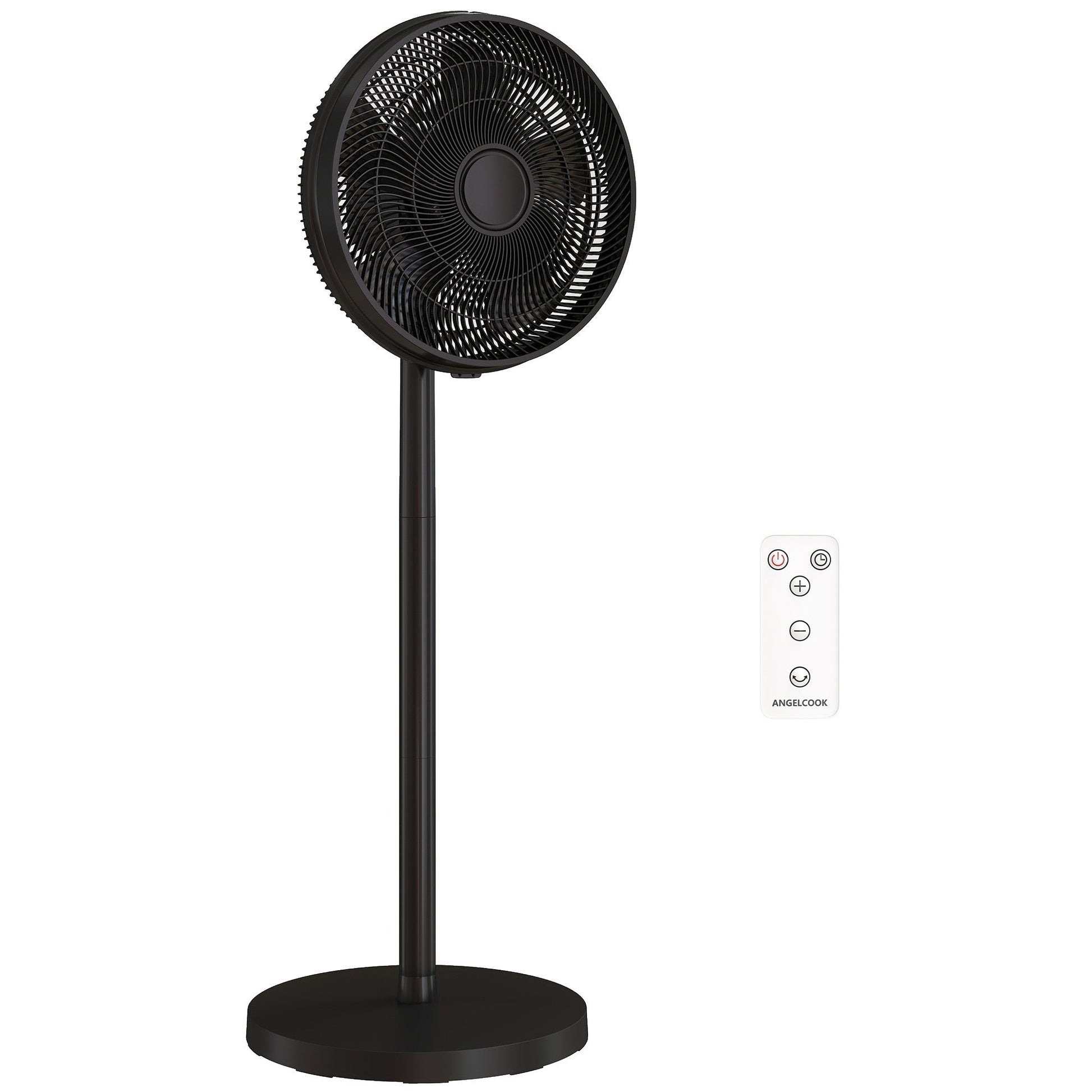 40 cm Standing Pedestal Fan, Quiet Electric Cooling Floor Fan with 80° Oscillating, Adjustable Tilt and Height, 4 Speed, 10H Timer, Remote Control, LED Display, for Home Office Bedroom, Black