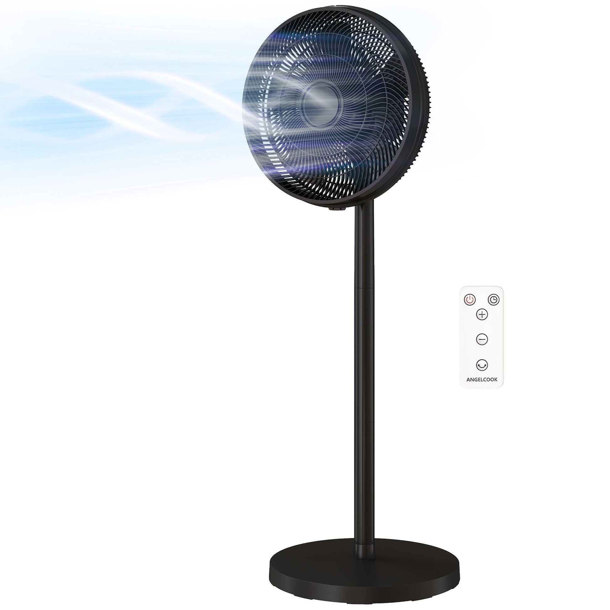 40 cm Standing Pedestal Fan, Quiet Electric Cooling Floor Fan with 80° Oscillating, Adjustable Tilt and Height, 4 Speed, 10H Timer, Remote Control, LED Display, for Home Office Bedroom, Black