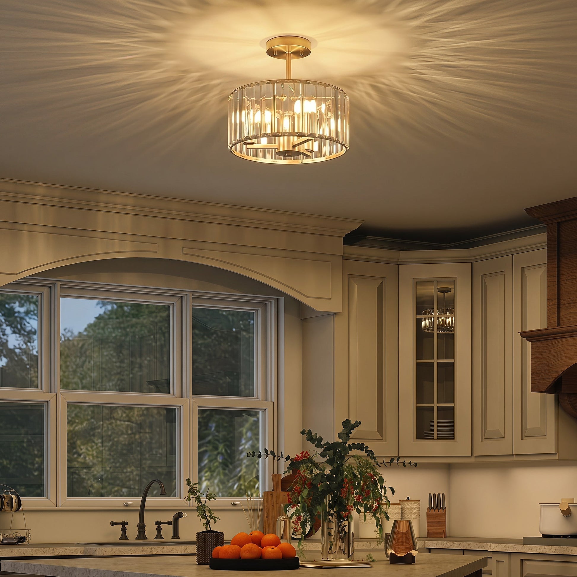 Crystal Ceiling Light Fixture, Semi Flush Mount Modern Crystal Chandelier Ceiling Light for Living Room, Bedroom, Hallway, Dining Room, E14 Base 3-Lights, Bulbs Not Included, Gold Tone