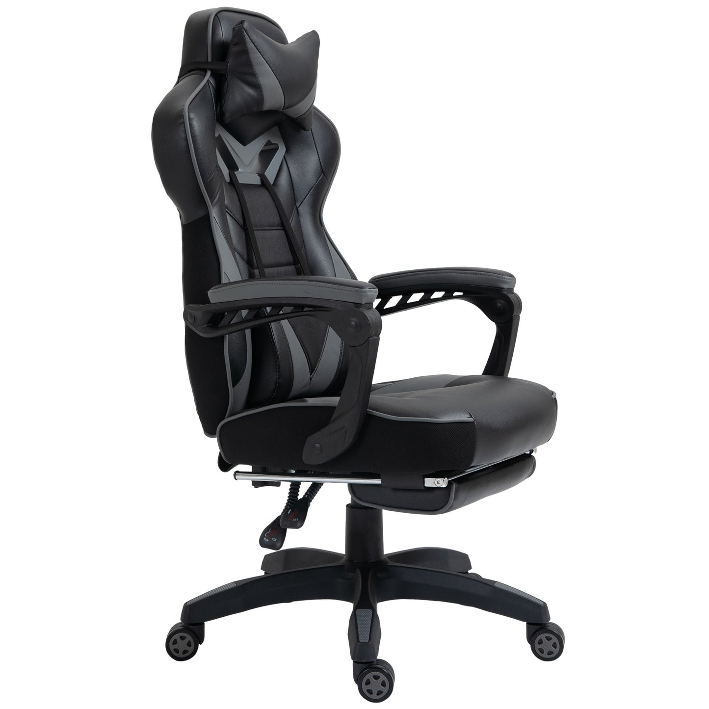 HOMCOM Computer Gaming Chair, Racing Desk Chair with Lumbar Support and Footrest, PU Leather Gamer Chair with Headrest and Swivel Wheels for Home, Grey