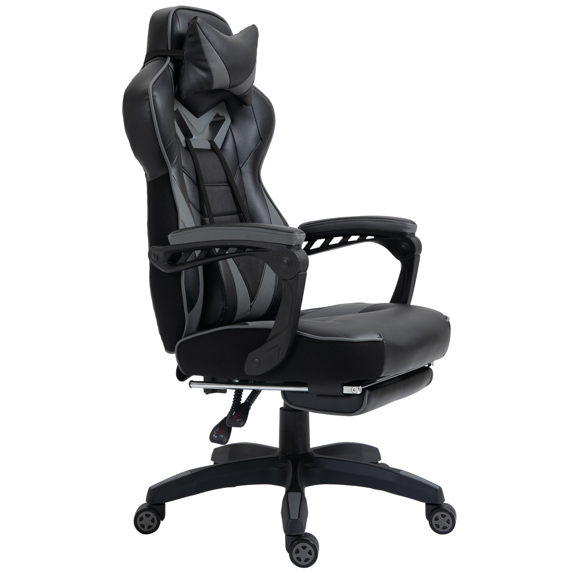 HOMCOM Computer Gaming Chair, Racing Desk Chair with Lumbar Support and Footrest, PU Leather Gamer Chair with Headrest and Swivel Wheels for Home, Grey