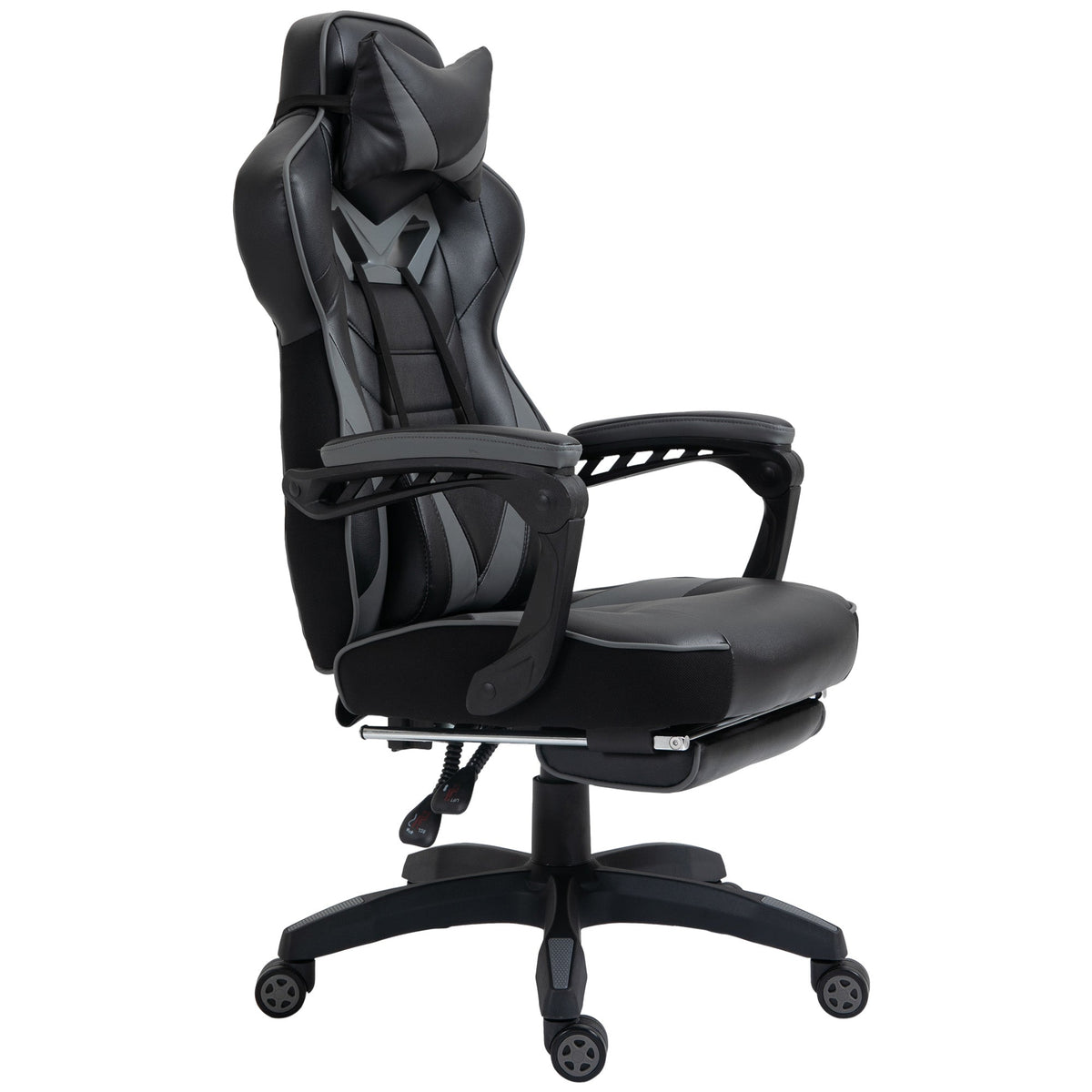 HOMCOM Computer Gaming Chair, Racing Desk Chair with Lumbar Support and Footrest, PU Leather Gamer Chair with Headrest and Swivel Wheels for Home, Grey