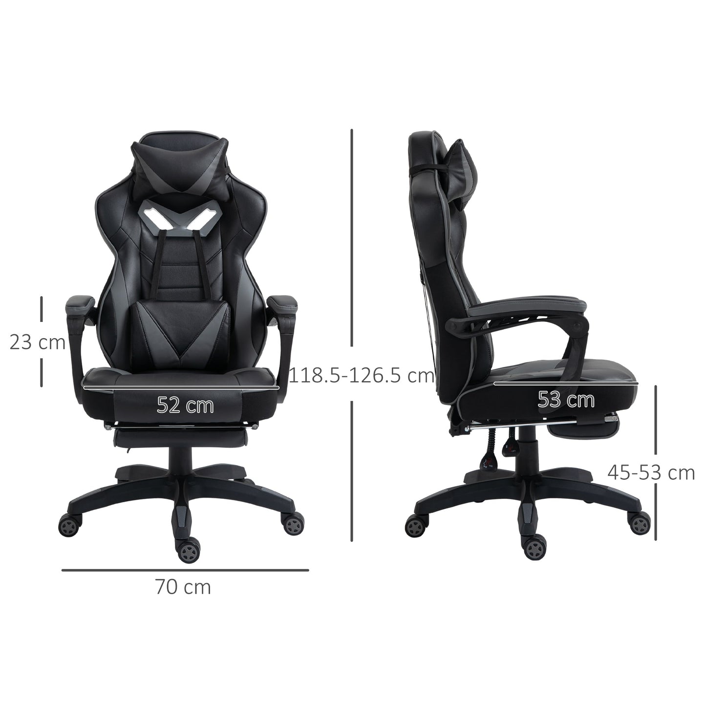 HOMCOM Computer Gaming Chair, Racing Desk Chair with Lumbar Support and Footrest, PU Leather Gamer Chair with Headrest and Swivel Wheels for Home, Grey