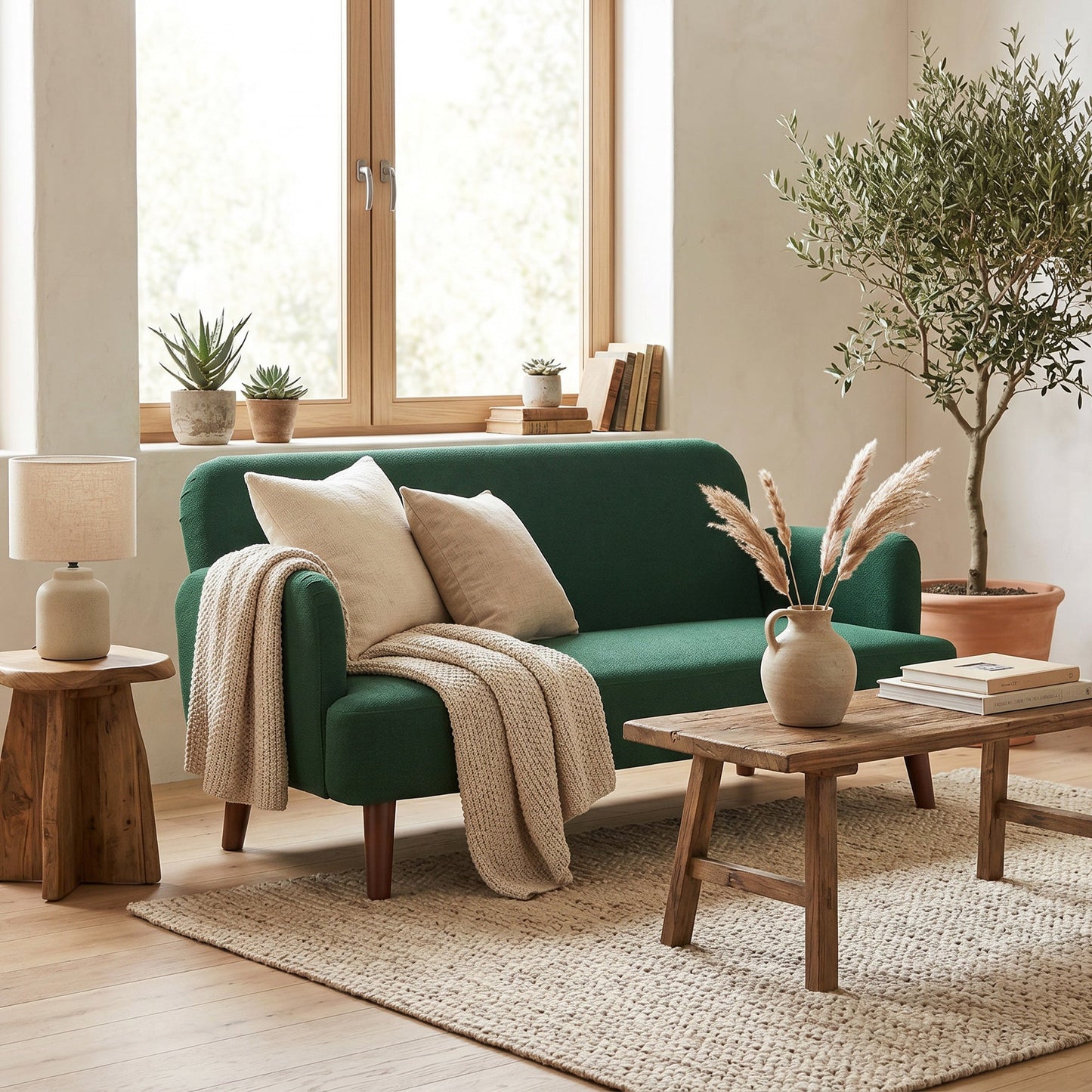 2 Seater Sofa, Small Sofa with 21cm Thick Padding and Wood Legs, Modern Velvet Feel Fabric Loveseat for Living Room, Bedroom, Home Office, Dark Green