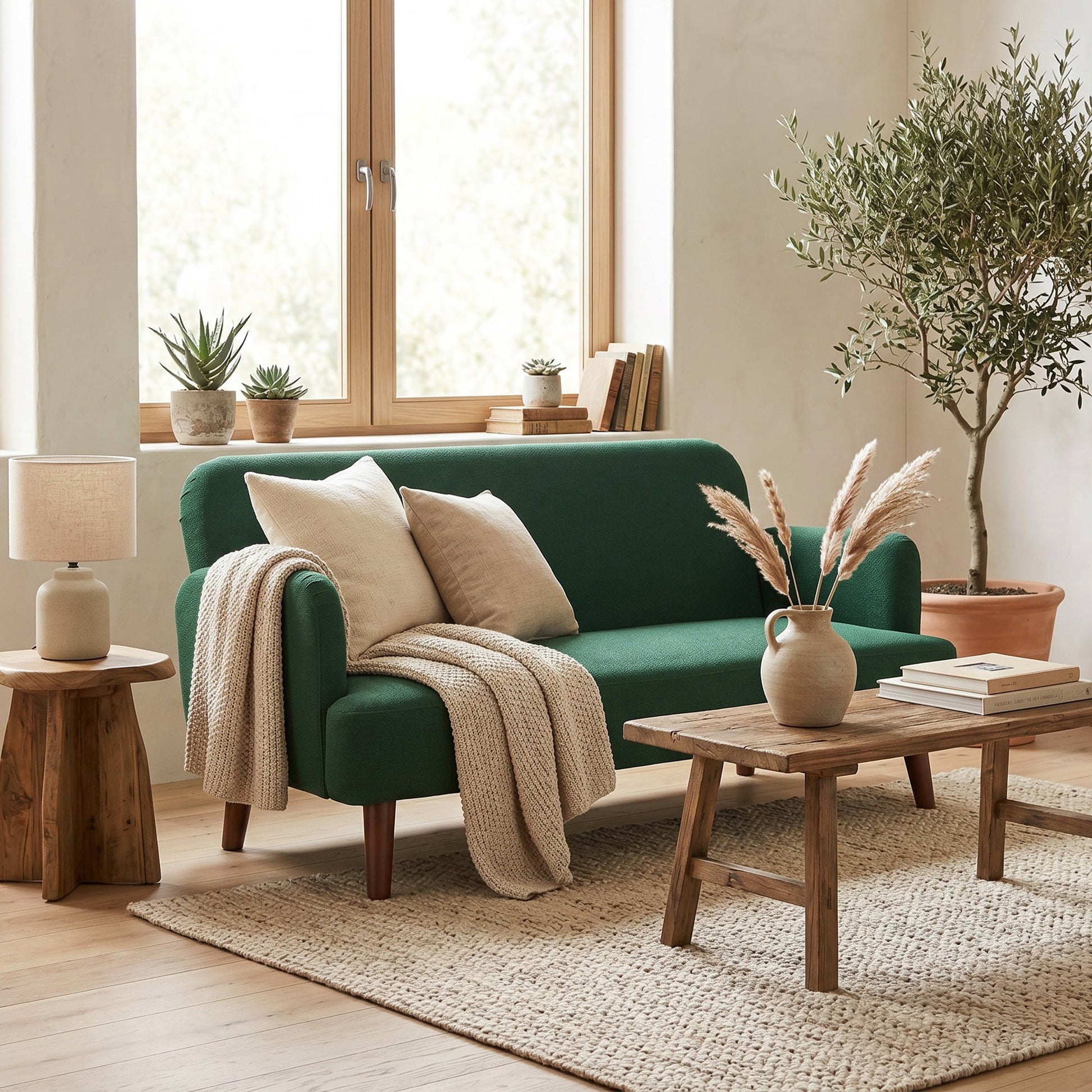 2 Seater Sofa, Small Sofa with 21cm Thick Padding and Wood Legs, Modern Velvet Feel Fabric Loveseat for Living Room, Bedroom, Home Office, Dark Green