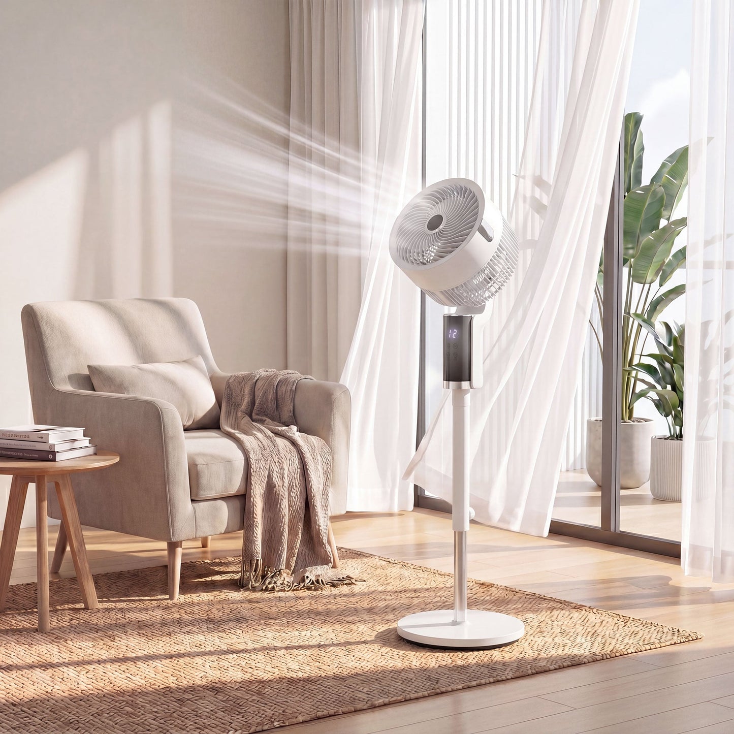 20 dB Silent Standing Fan for Bedroom, 44" Pedestal Fan with 55° Oscillating, 90° Vertical Tilt, 8 Speeds, LED Light, Remote Control, 12H Timer, Adjustable Height, White